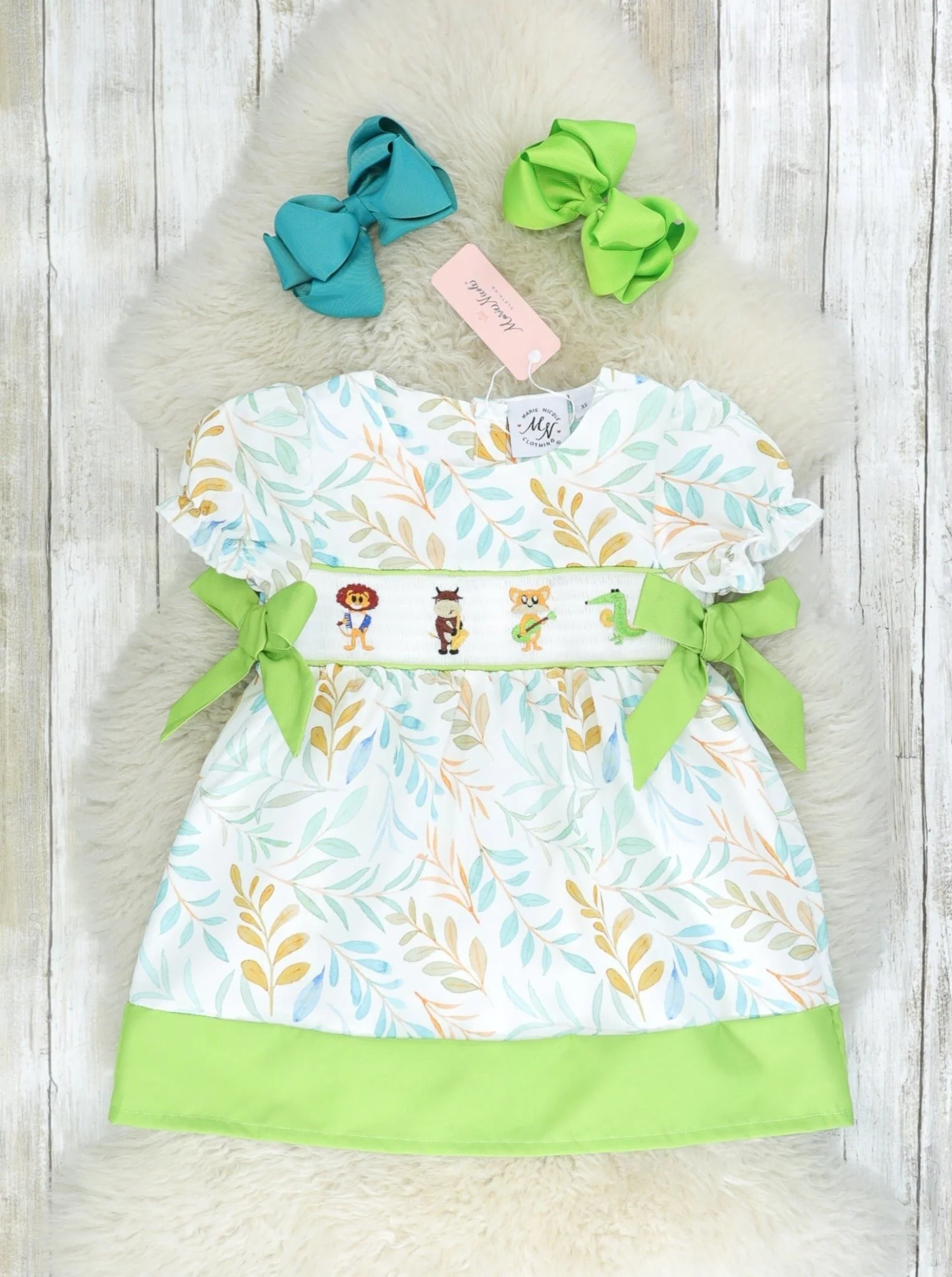 Jazzy Zoo Friends Smocked Bow Dress - Image 2