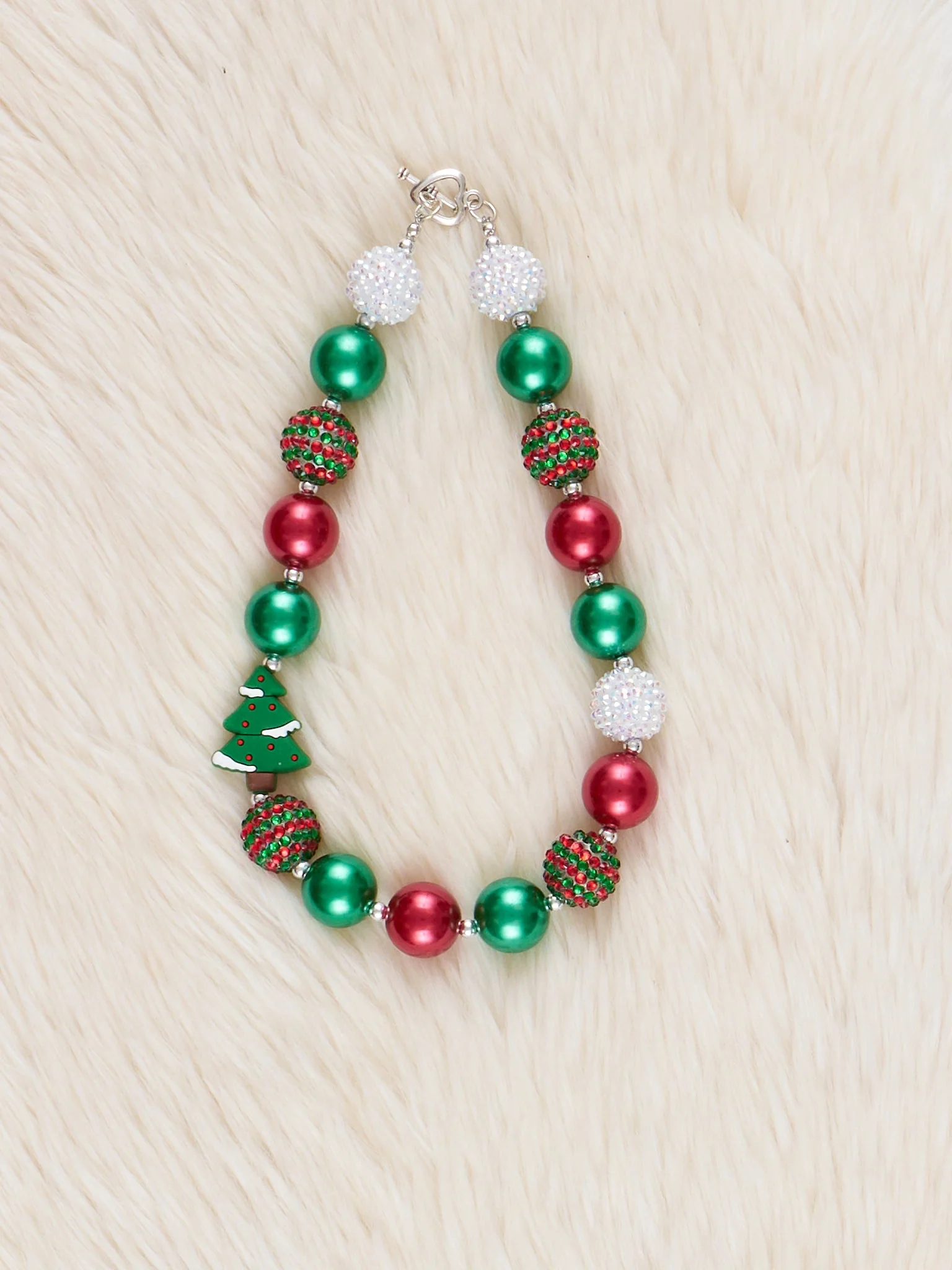 Green Sparkle Evergreen Charm Bubblegum Necklace