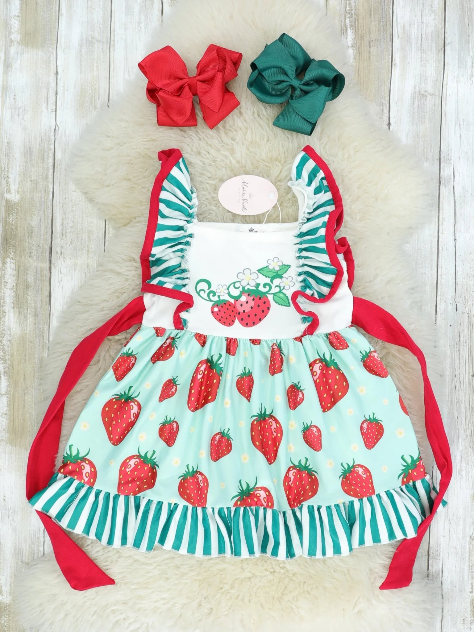 Green Strawberry Ruffle Dress