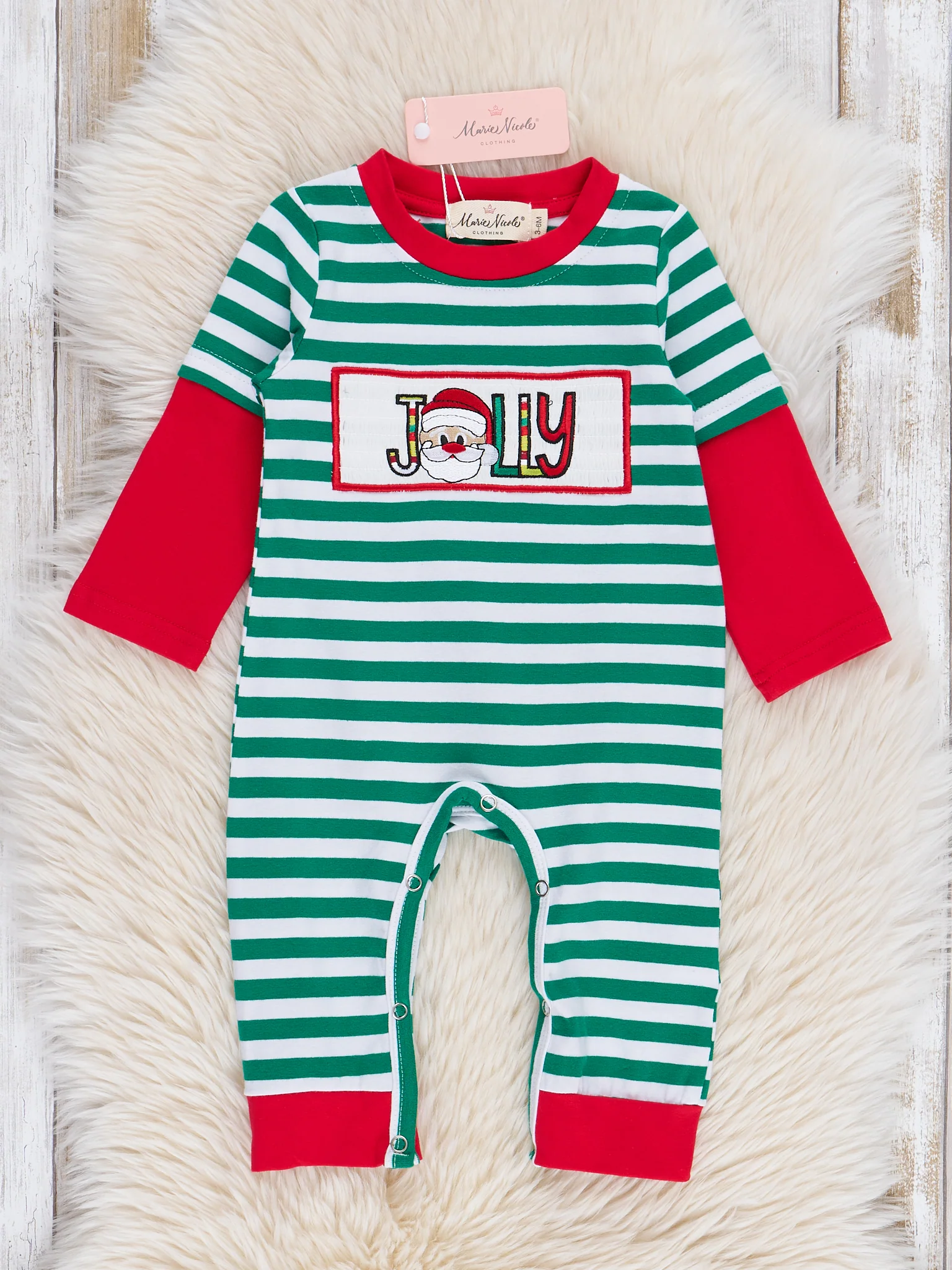 Green Stripe Jolly Santa Romper
