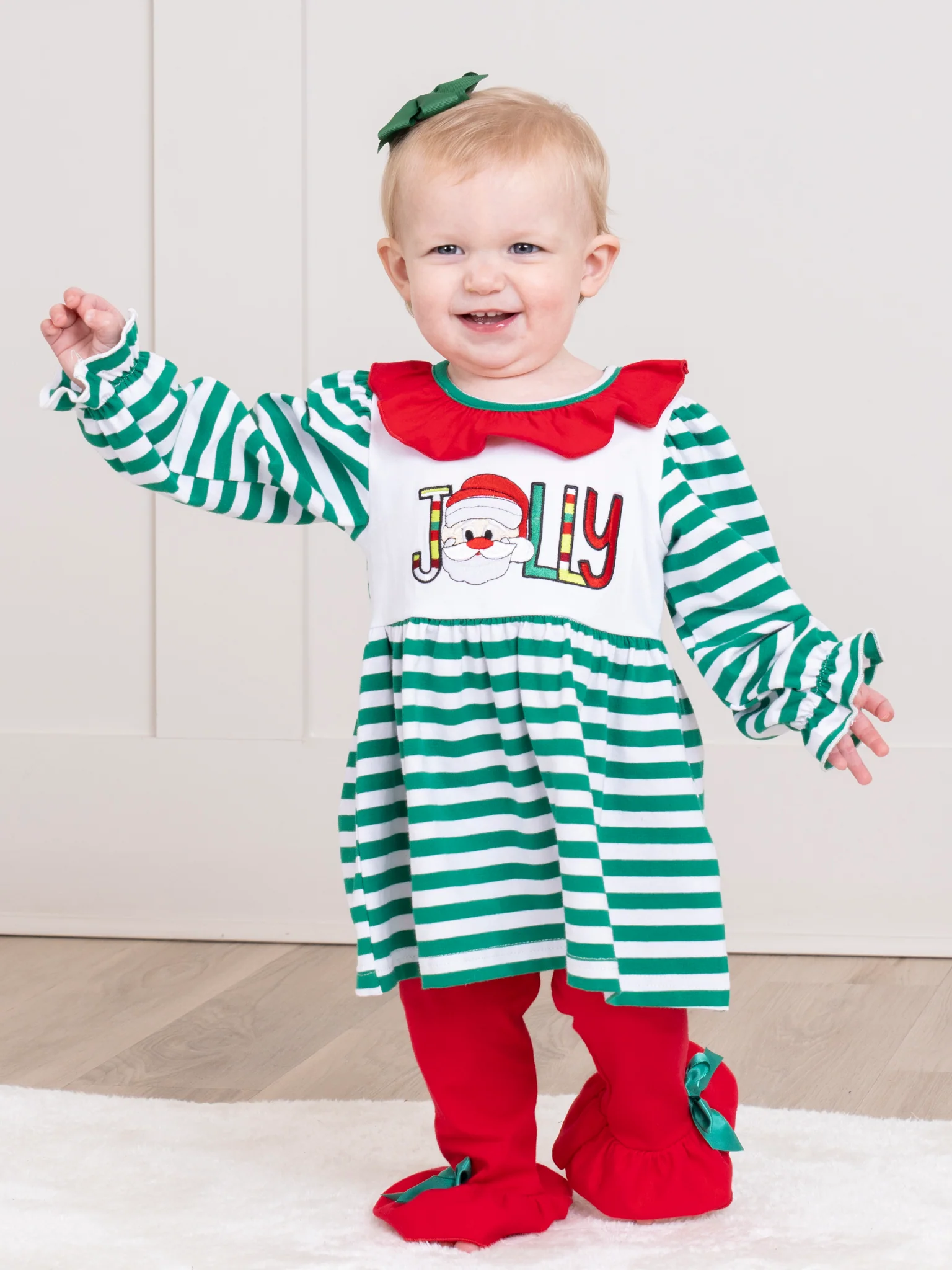 Green Stripe Jolly Santa Ruffle Outfit