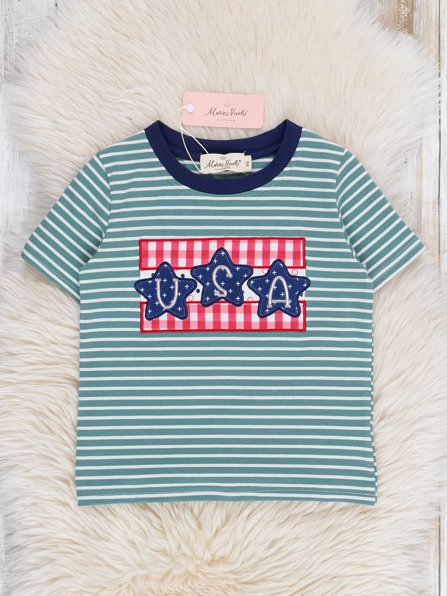 Green Striped Embroidered USA Shirt - Image 2