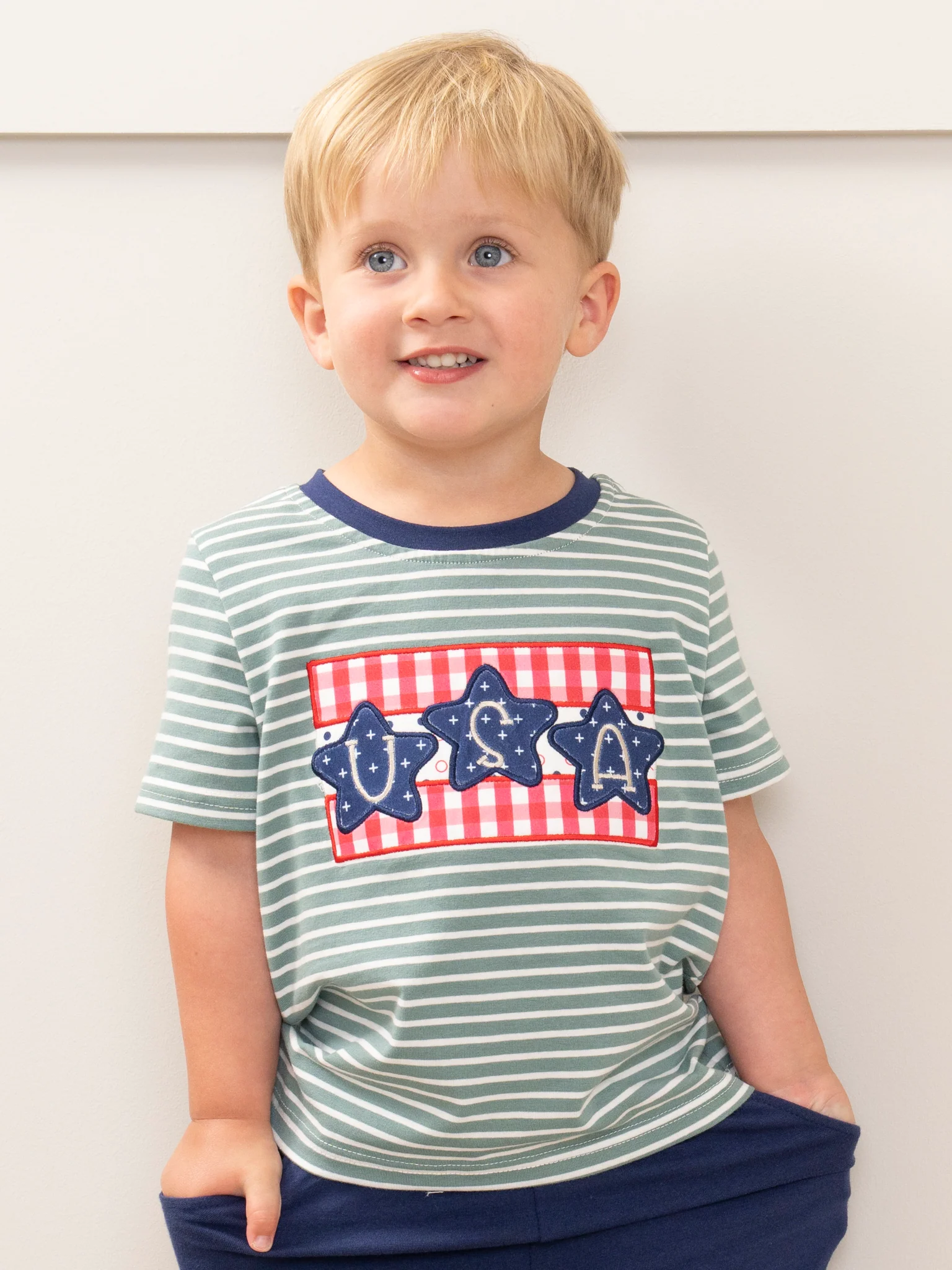 Green Striped Embroidered USA Shirt - Image 3