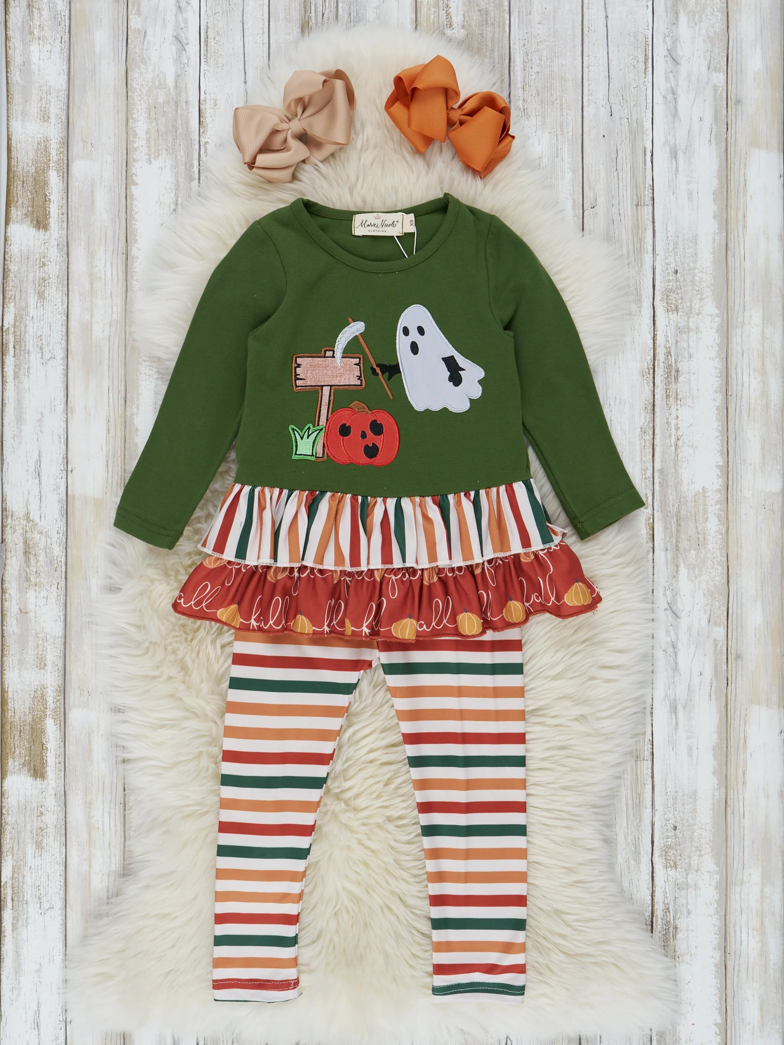 Green Striped Halloween Friends Ruffle Outfit