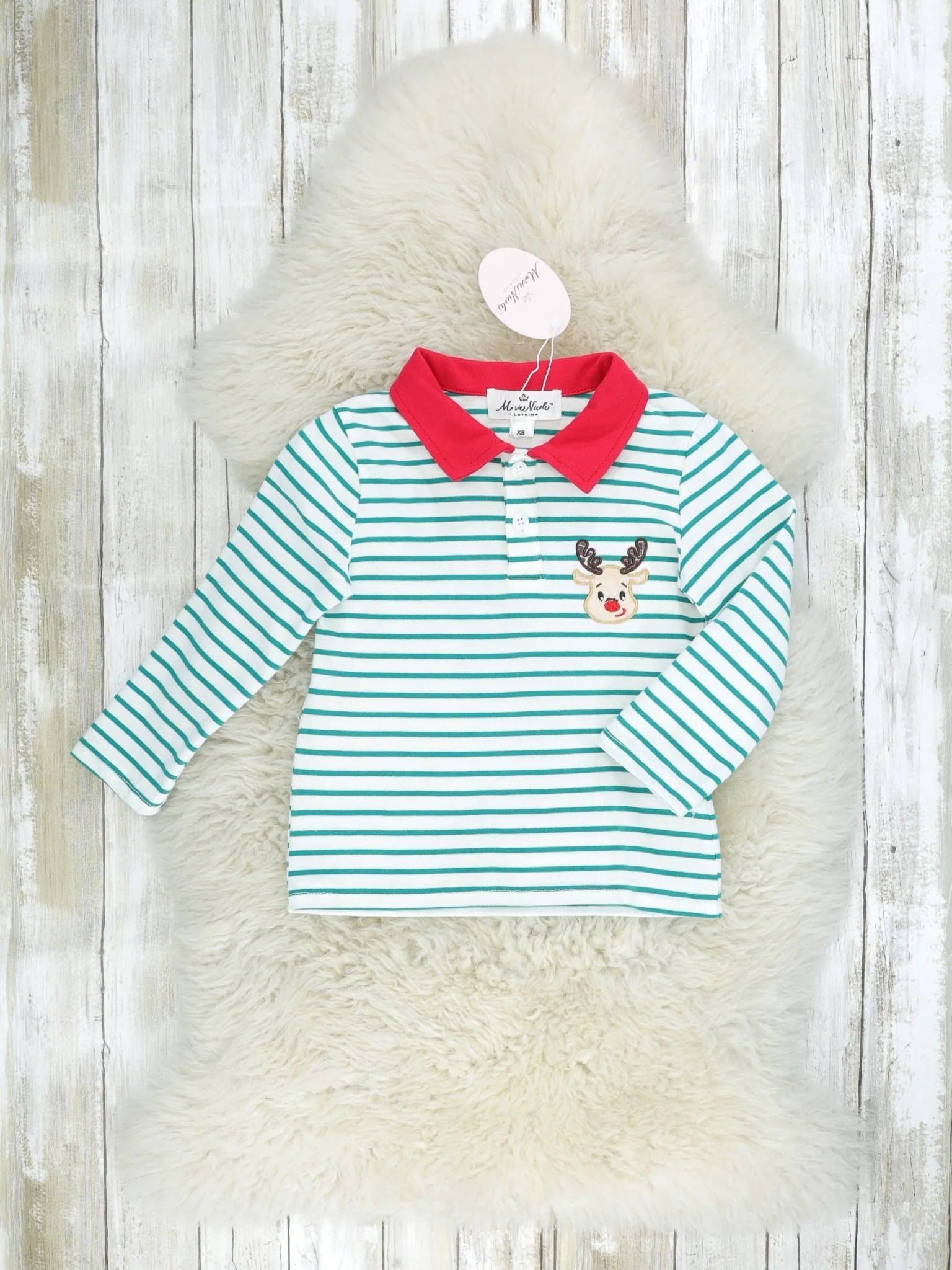 Green Striped Reindeer Polo