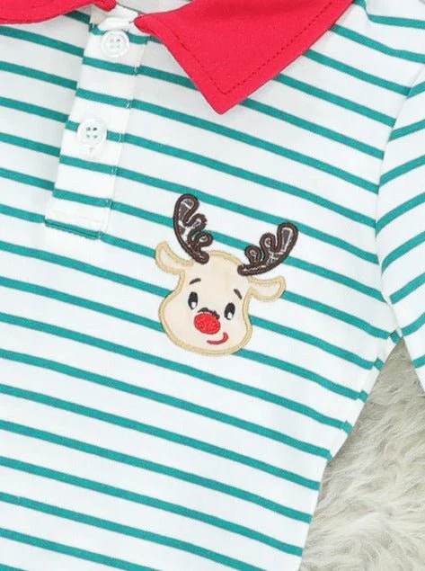 Green Striped Reindeer Polo - Image 2