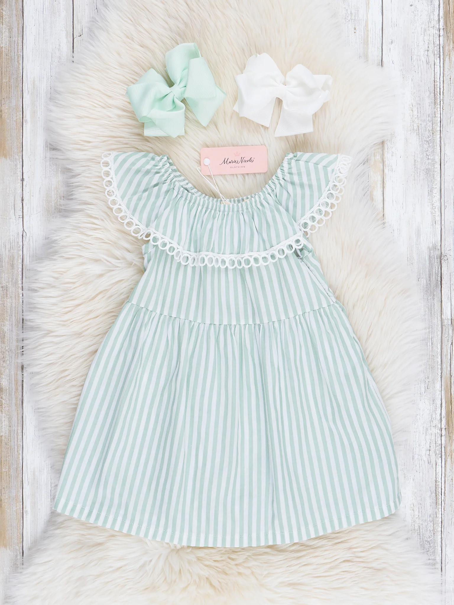 Green Striped Round Neck Dress