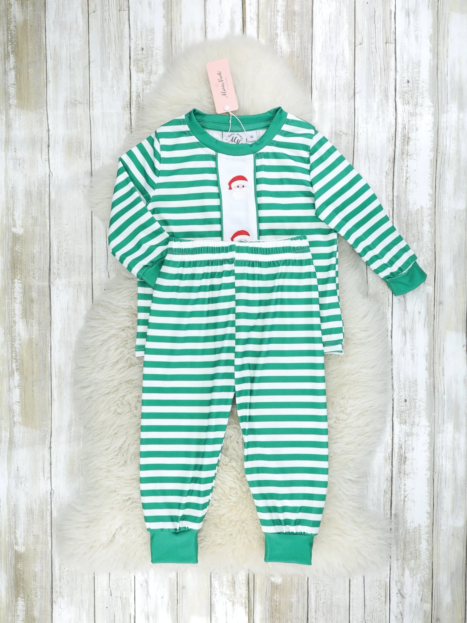 Green Striped Santa Pajamas - Boys & Girls - Image 3