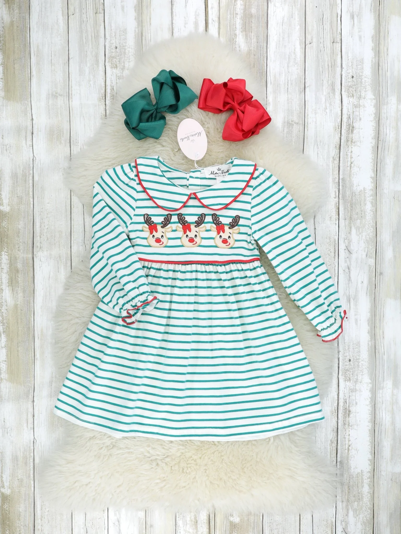 Green Striped Vintage Reindeer Dress