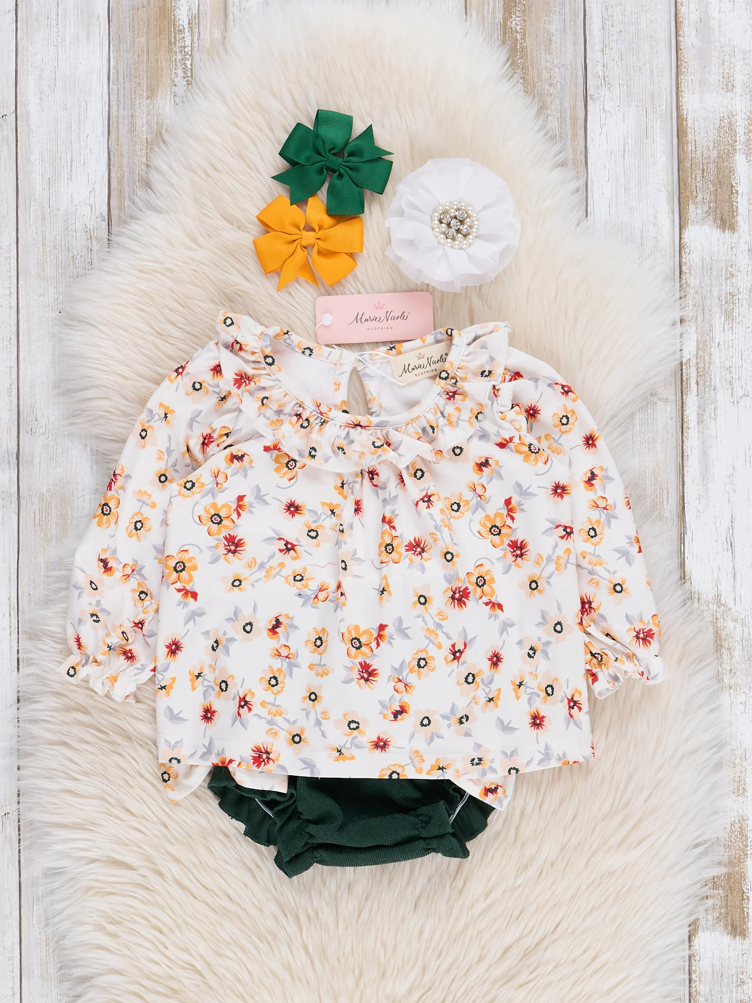 Green Sunflower Ruffle Bloomers Outfit