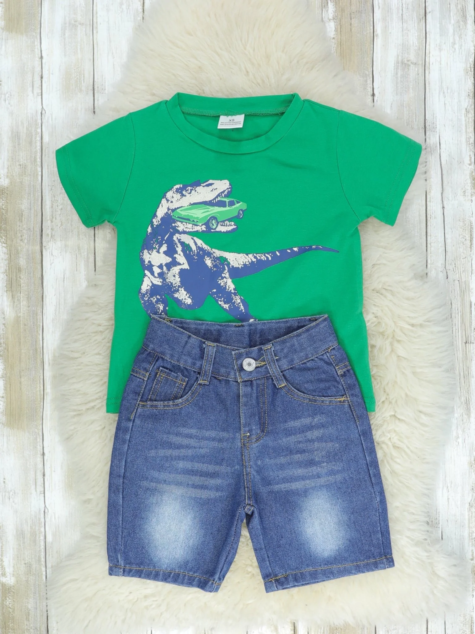 Green T-Rex Top & Shorts Outfit - Image 2
