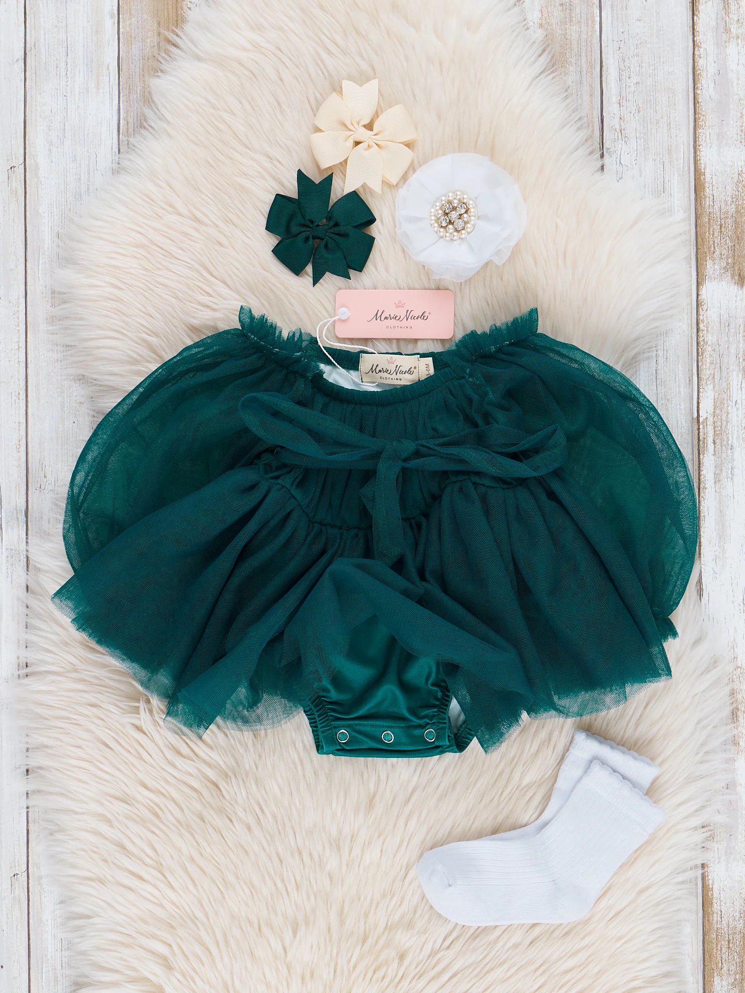 Green Tulle Bow Bubble Romper - Image 2