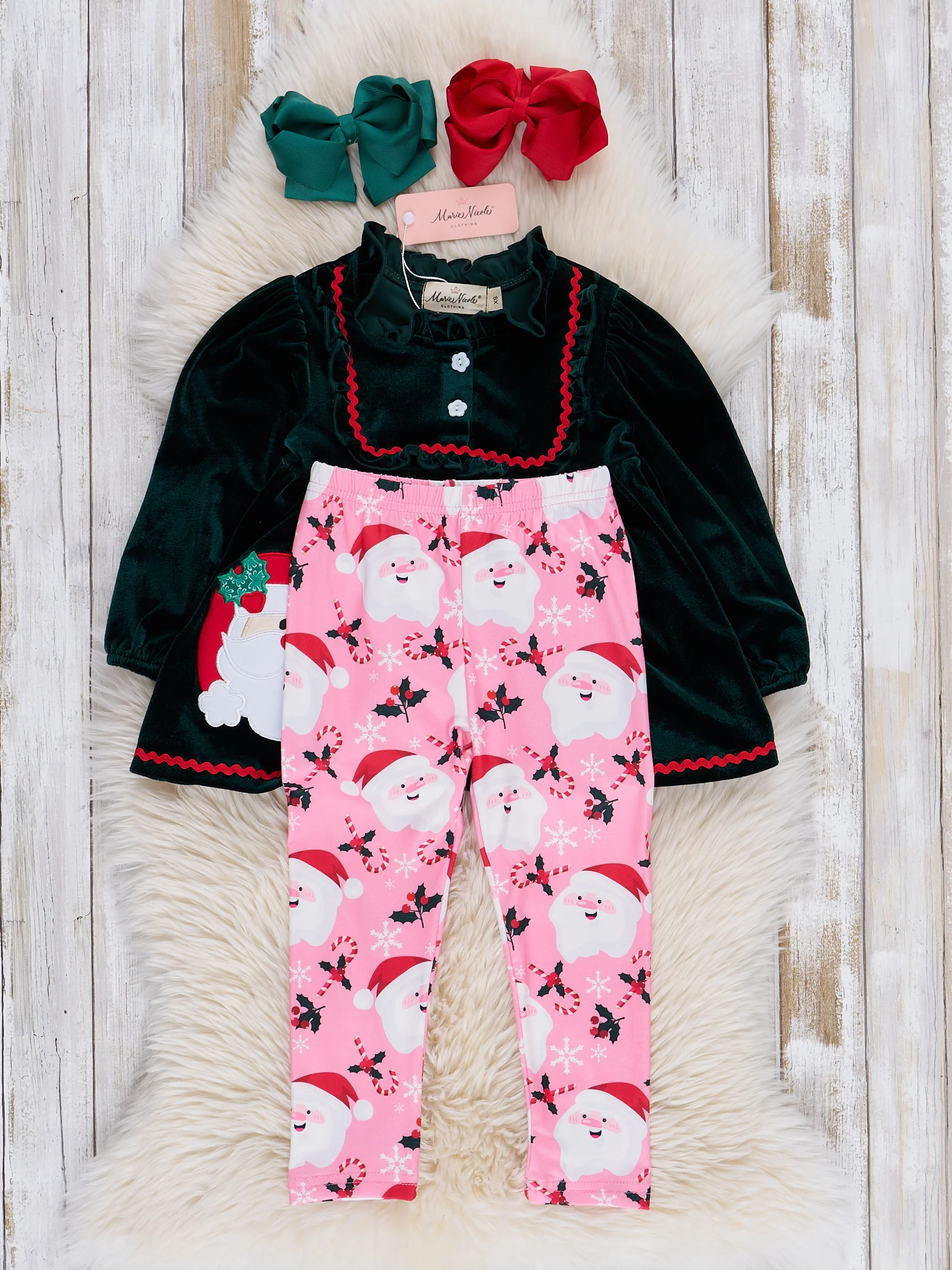 Green Velvet Santa Ruffle Outfit - Image 2