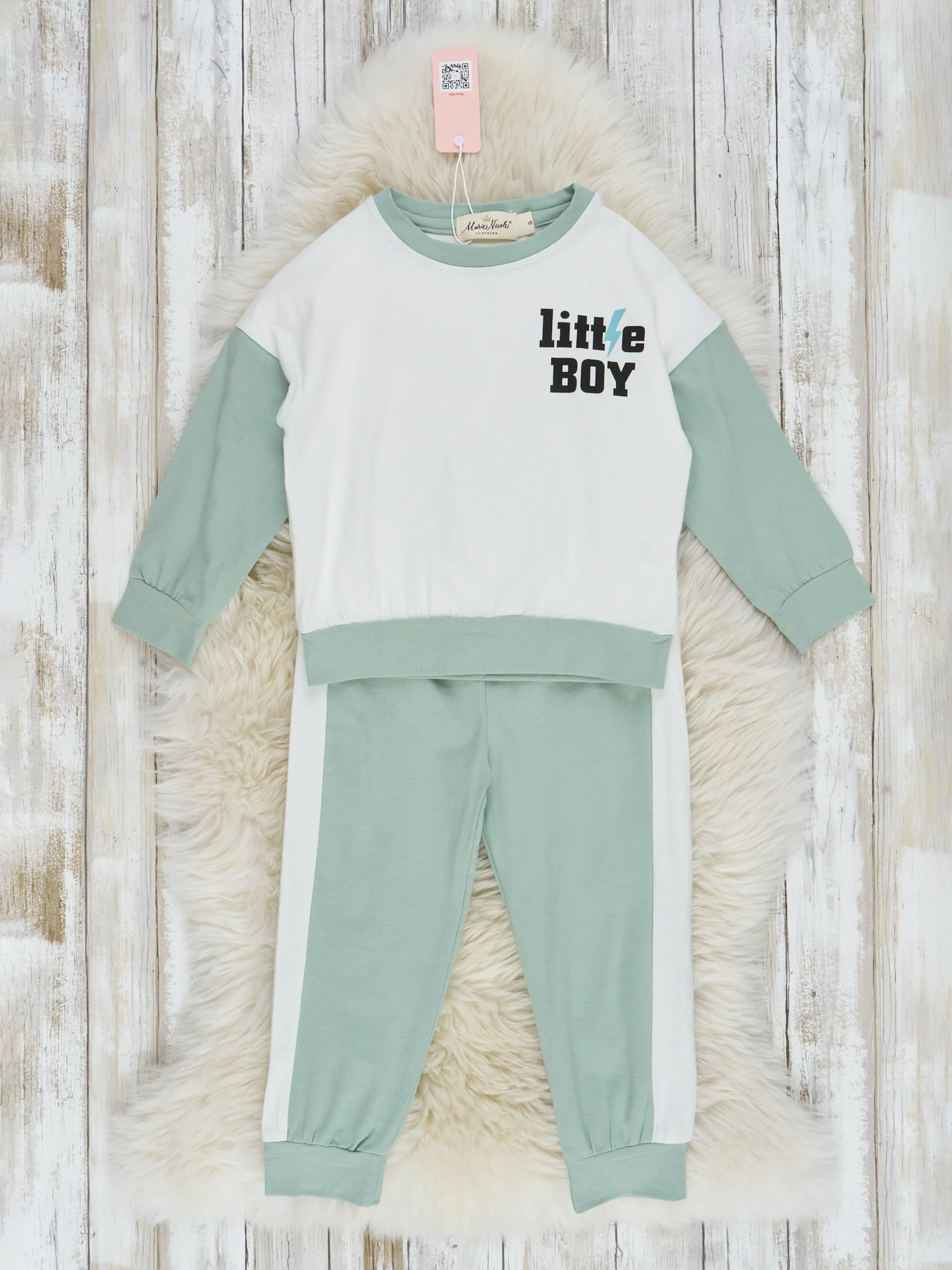Green & White "Little Boy" Jogger Outfit