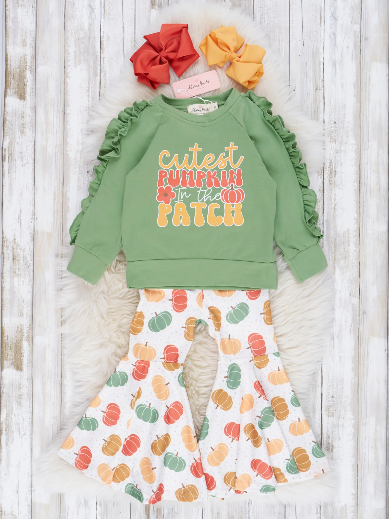 Green & Yellow Cute Pumpkin Bell Bottom Outfit