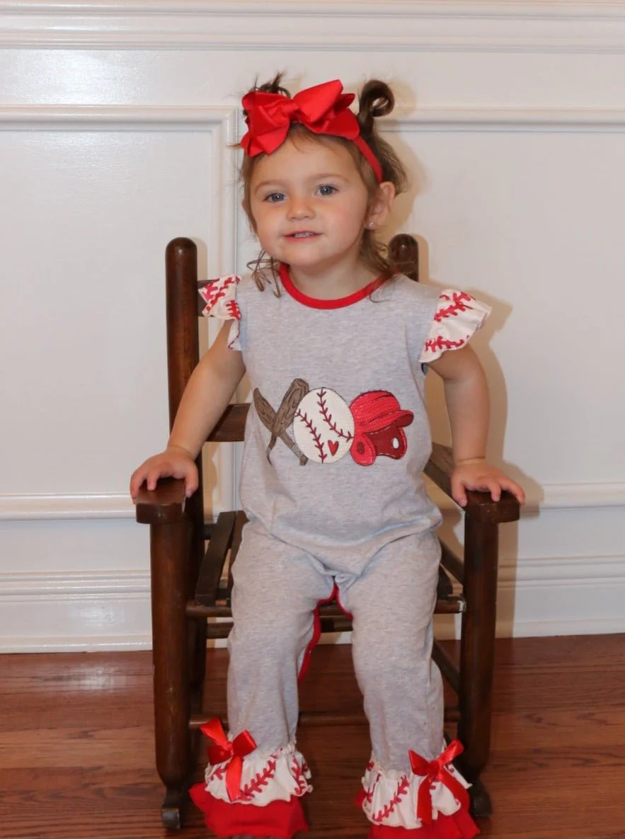 Grey Baseball Ruffle Romper - Image 3