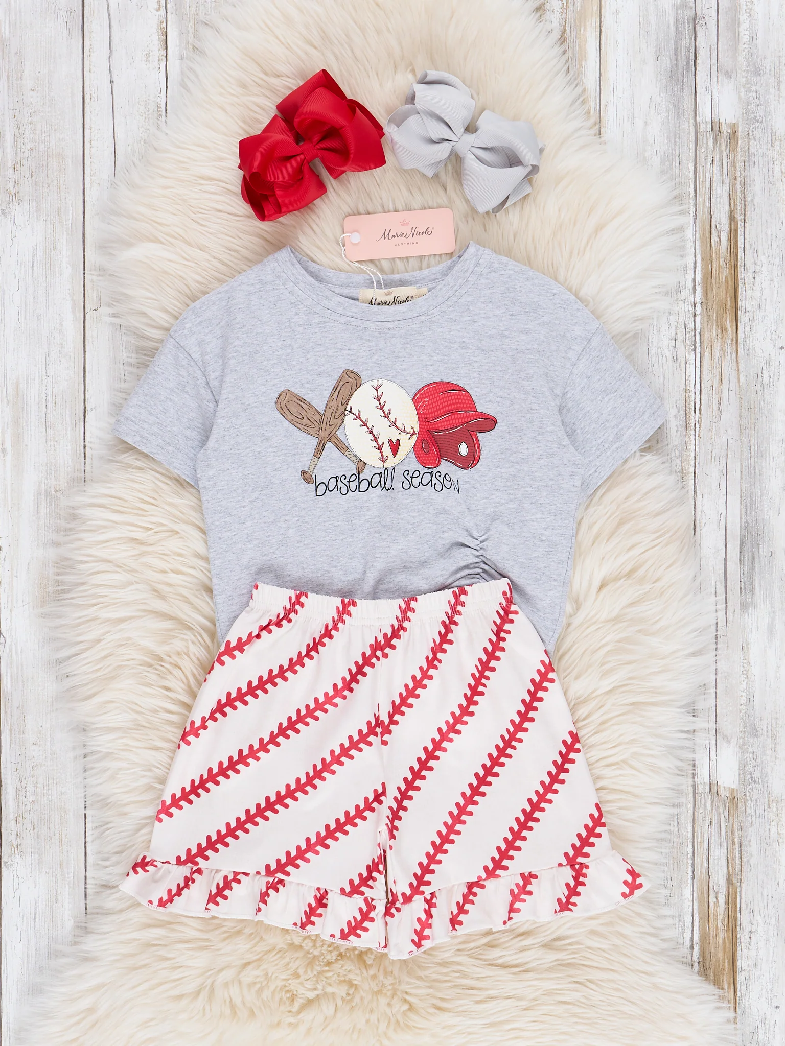 Grey Baseball Ruffle Shorts Outfit - Image 2