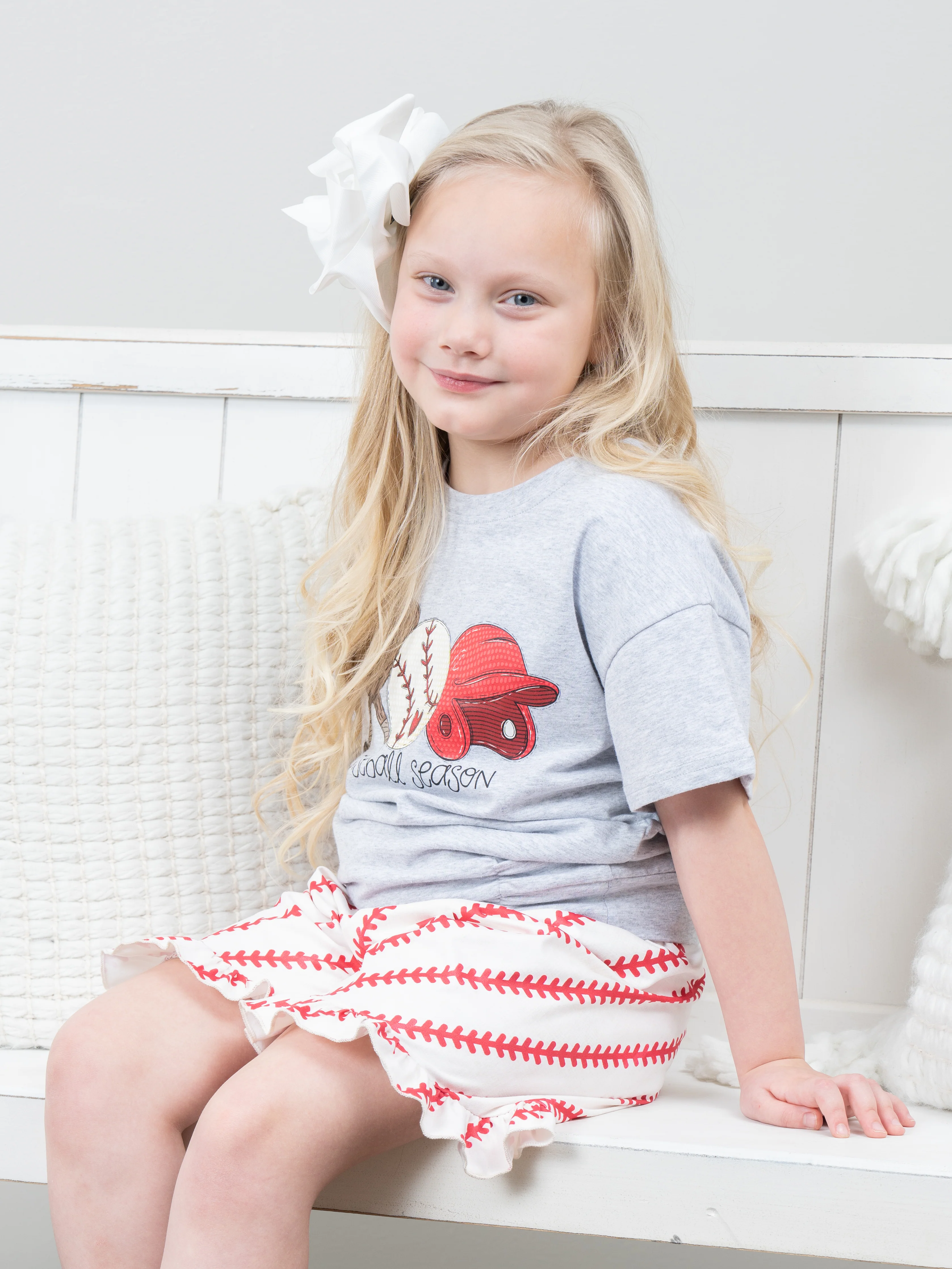 Grey Baseball Ruffle Shorts Outfit - Image 3