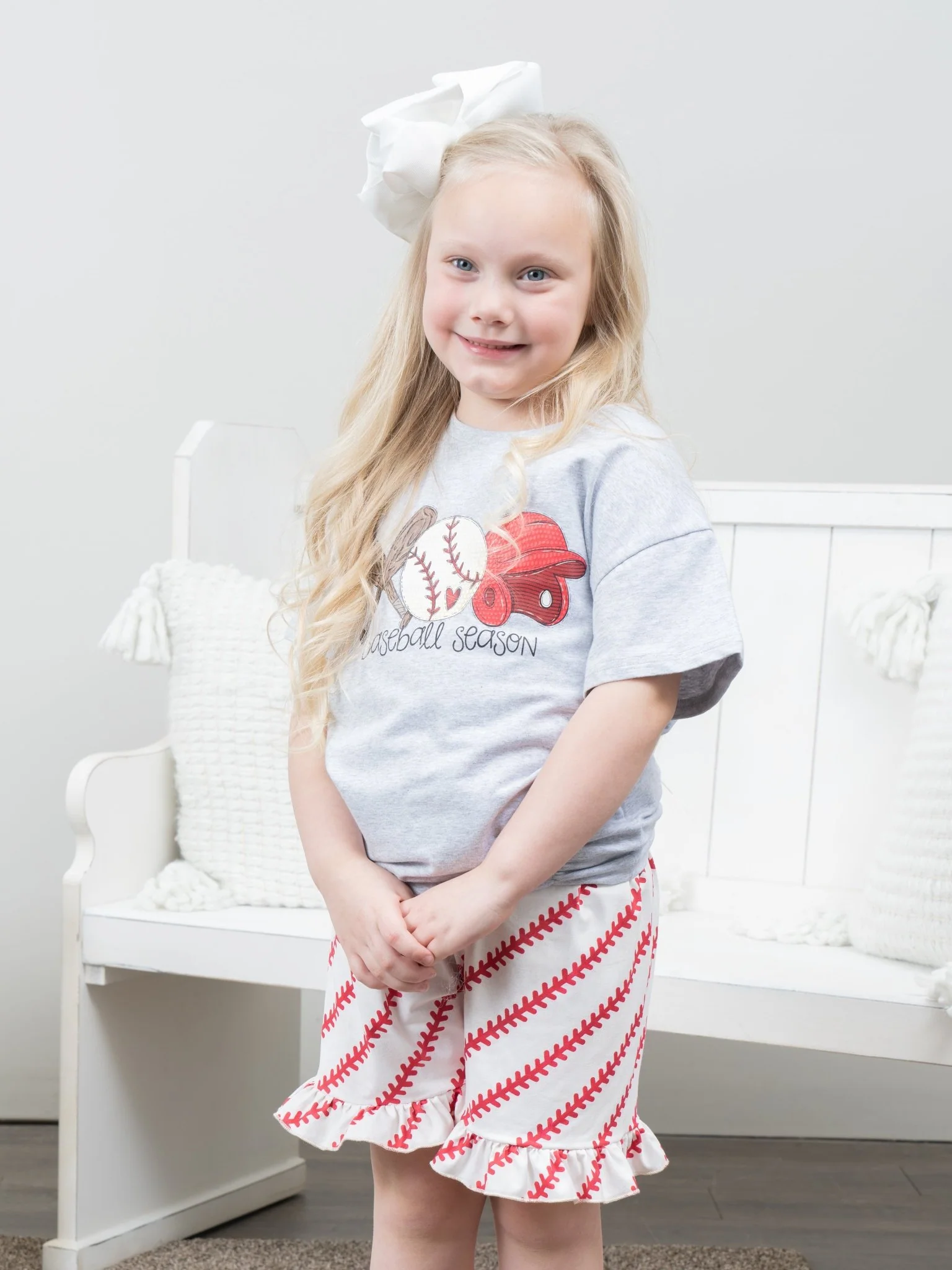 Grey Baseball Ruffle Shorts Outfit - Image 4