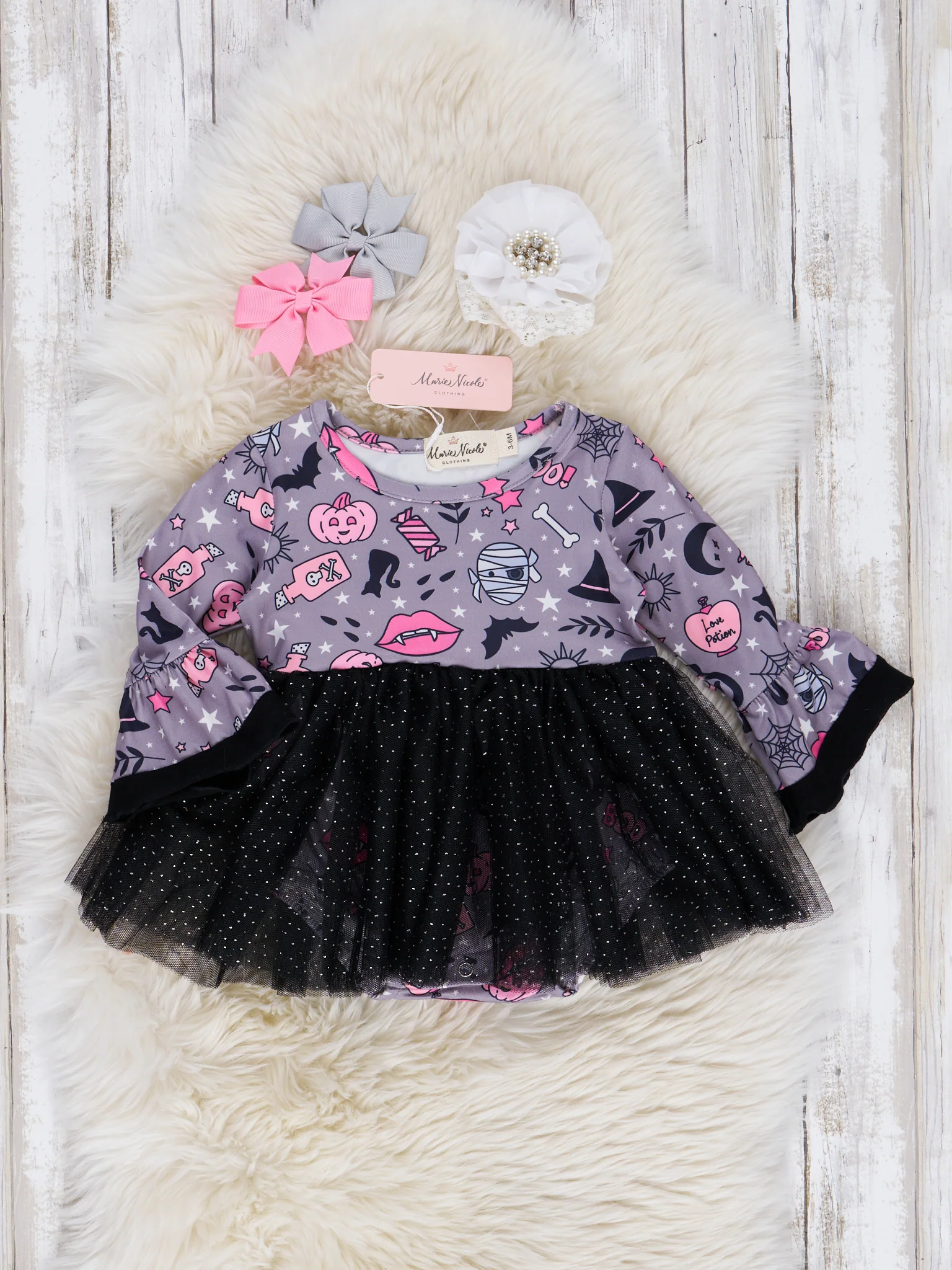 Grey & Black Sparkle Bewitching Tulle Romper
