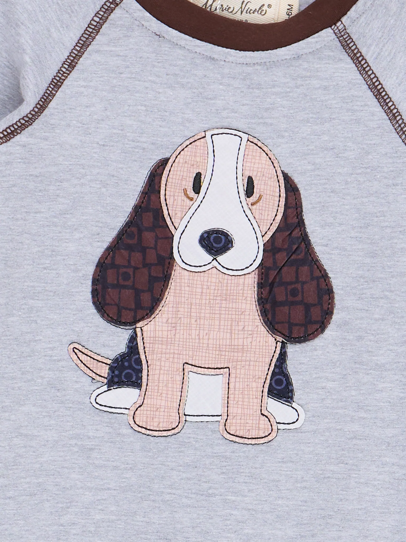 Grey & Brown Embroidered Puppy Romper - Image 2