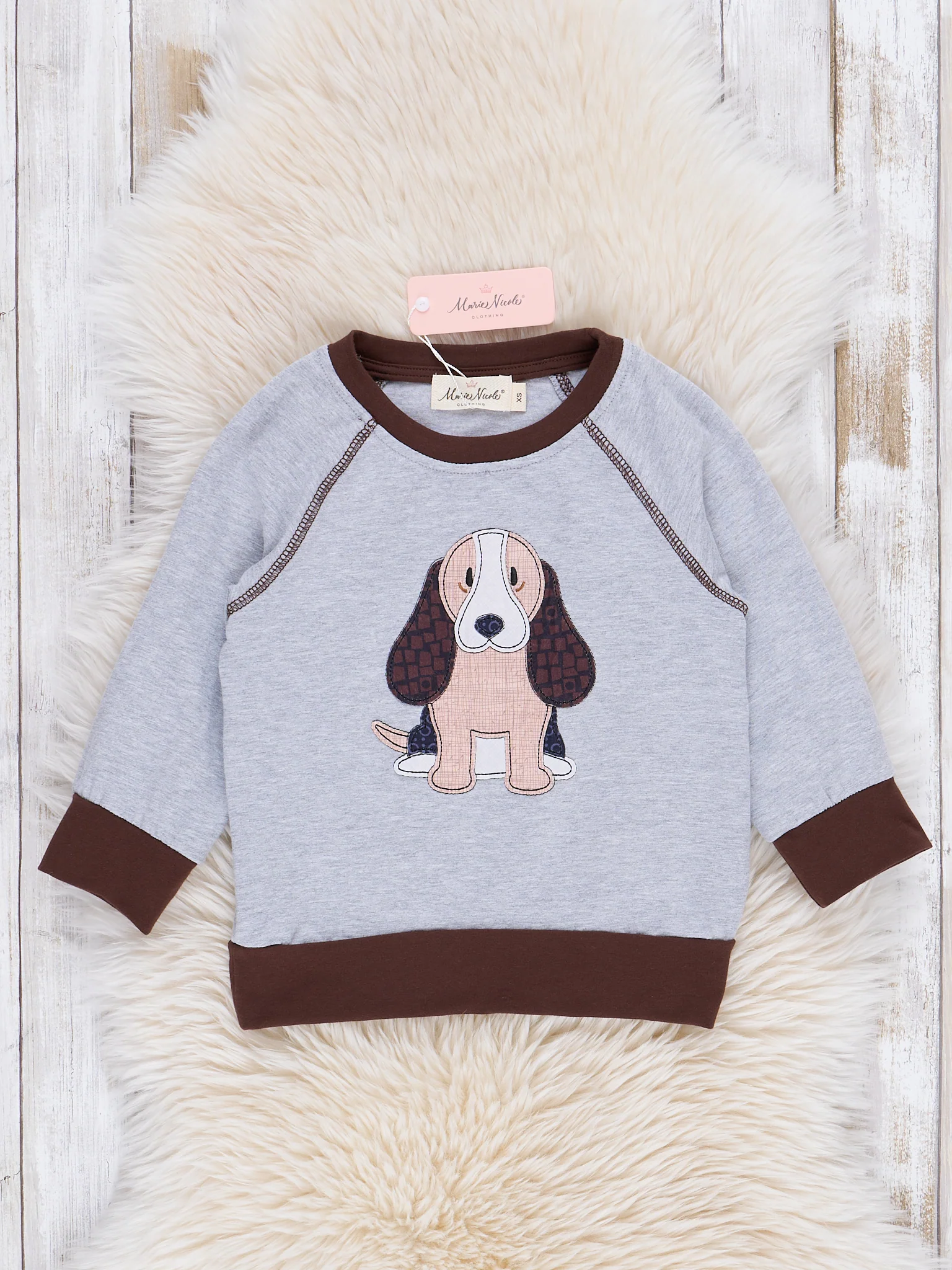 Grey & Brown Embroidered Puppy Shirt