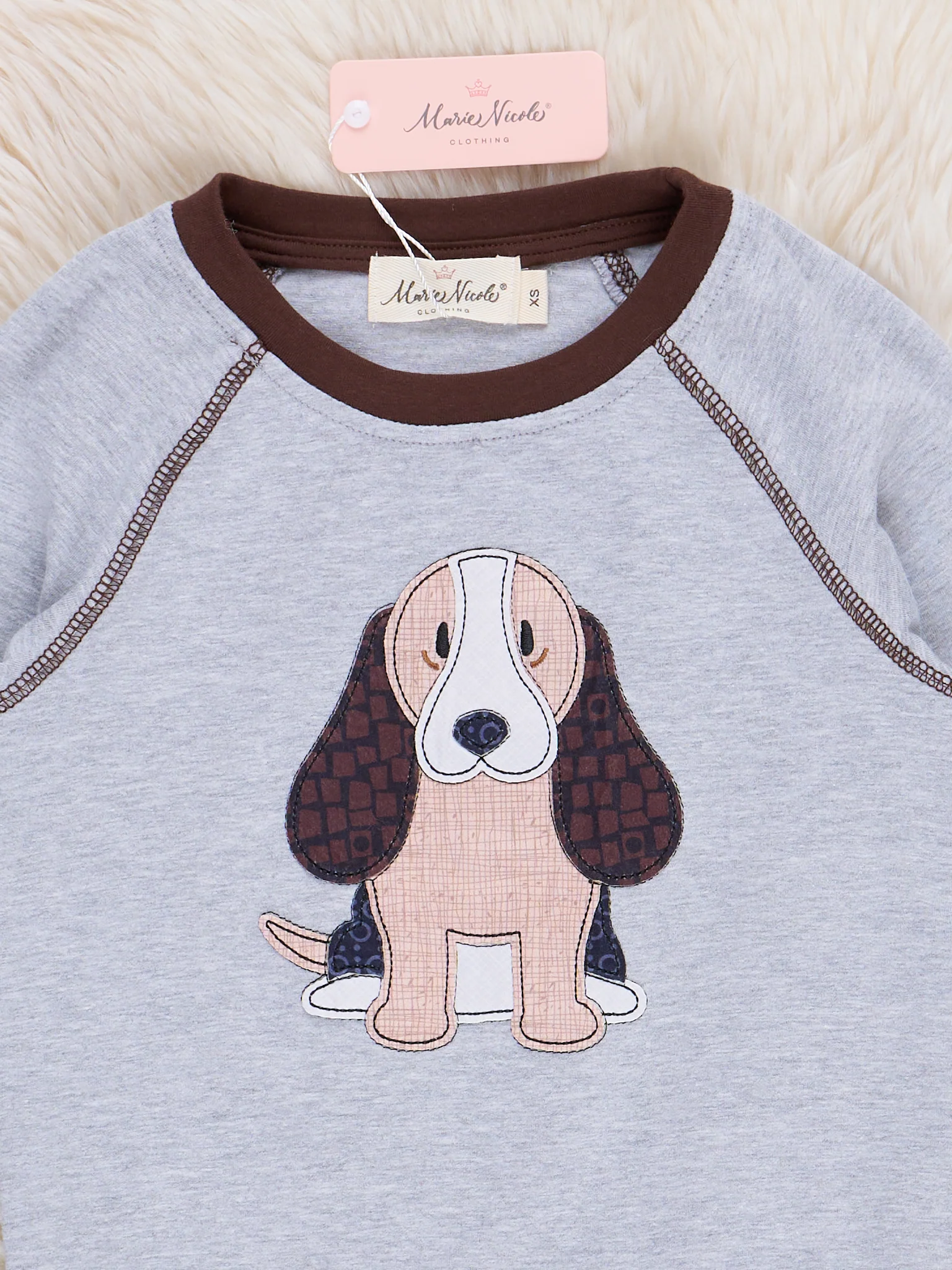 Grey & Brown Embroidered Puppy Shirt - Image 2