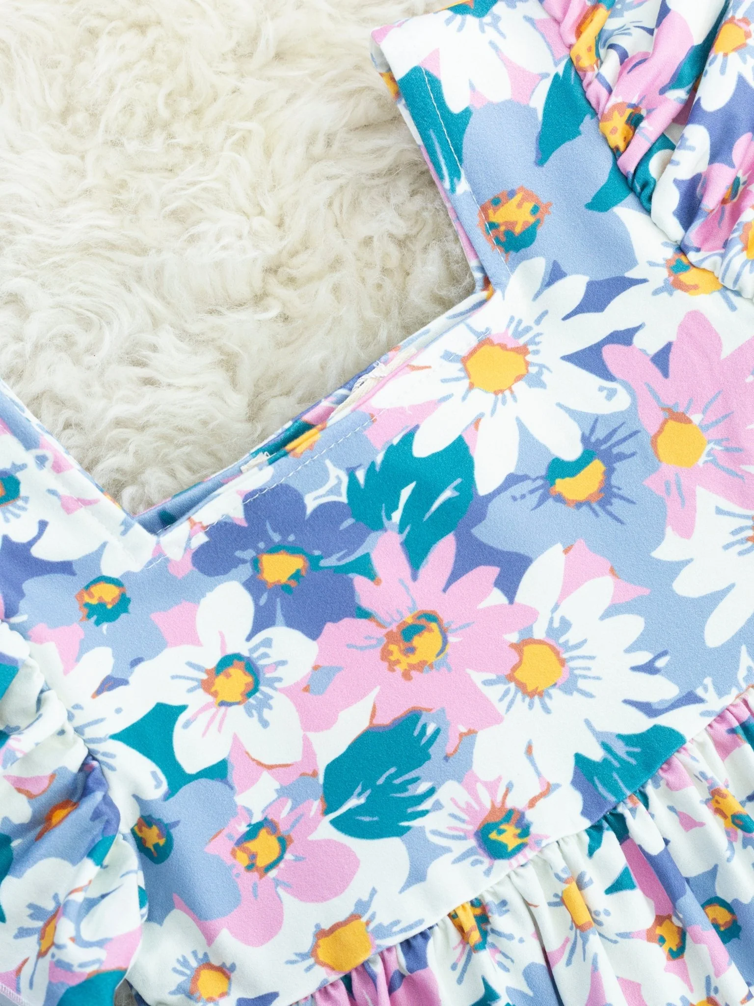 Blue Daisy Flutter Sleeve Dress - Image 2