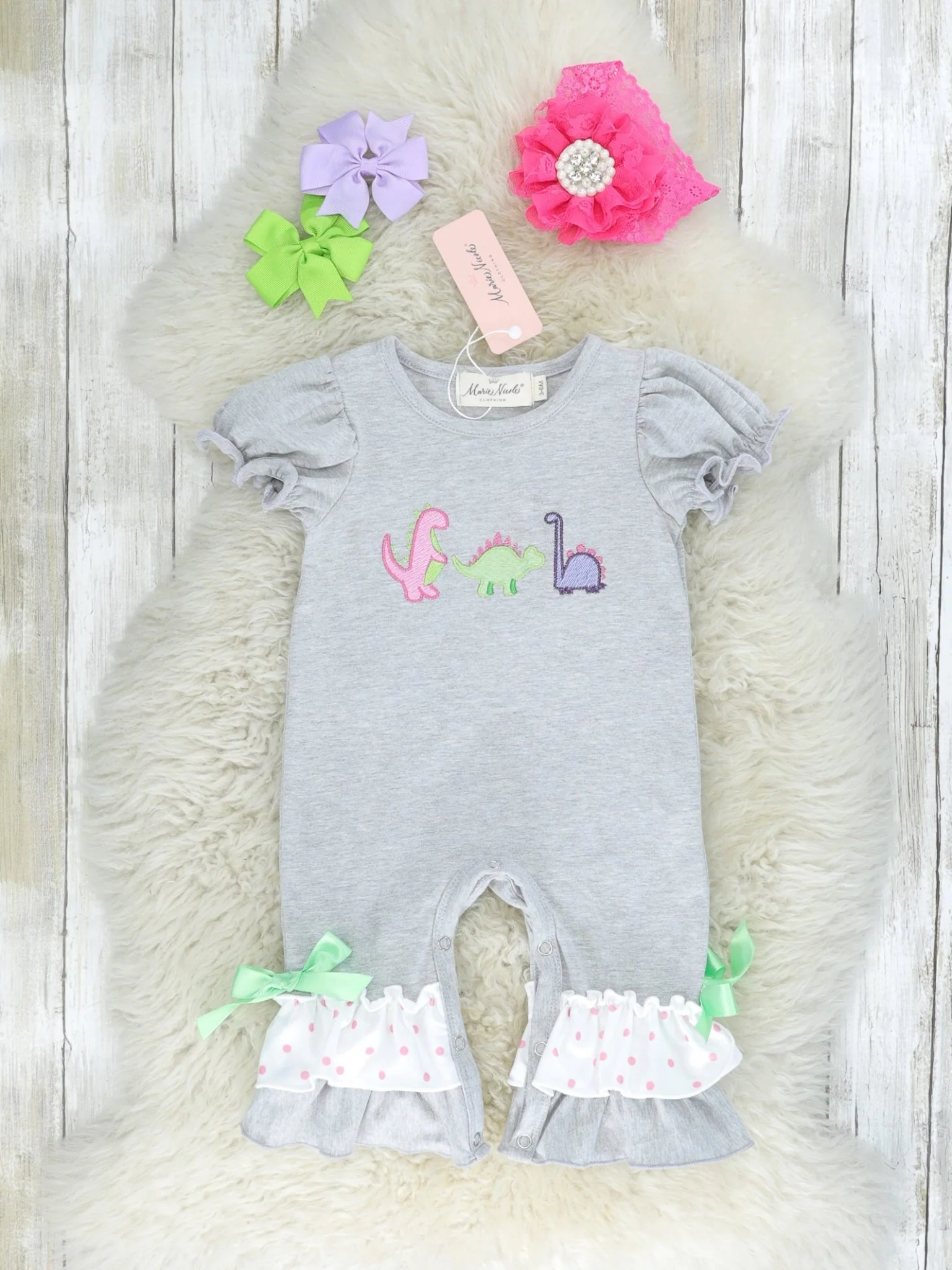 Grey Dinosaur Ruffle Romper