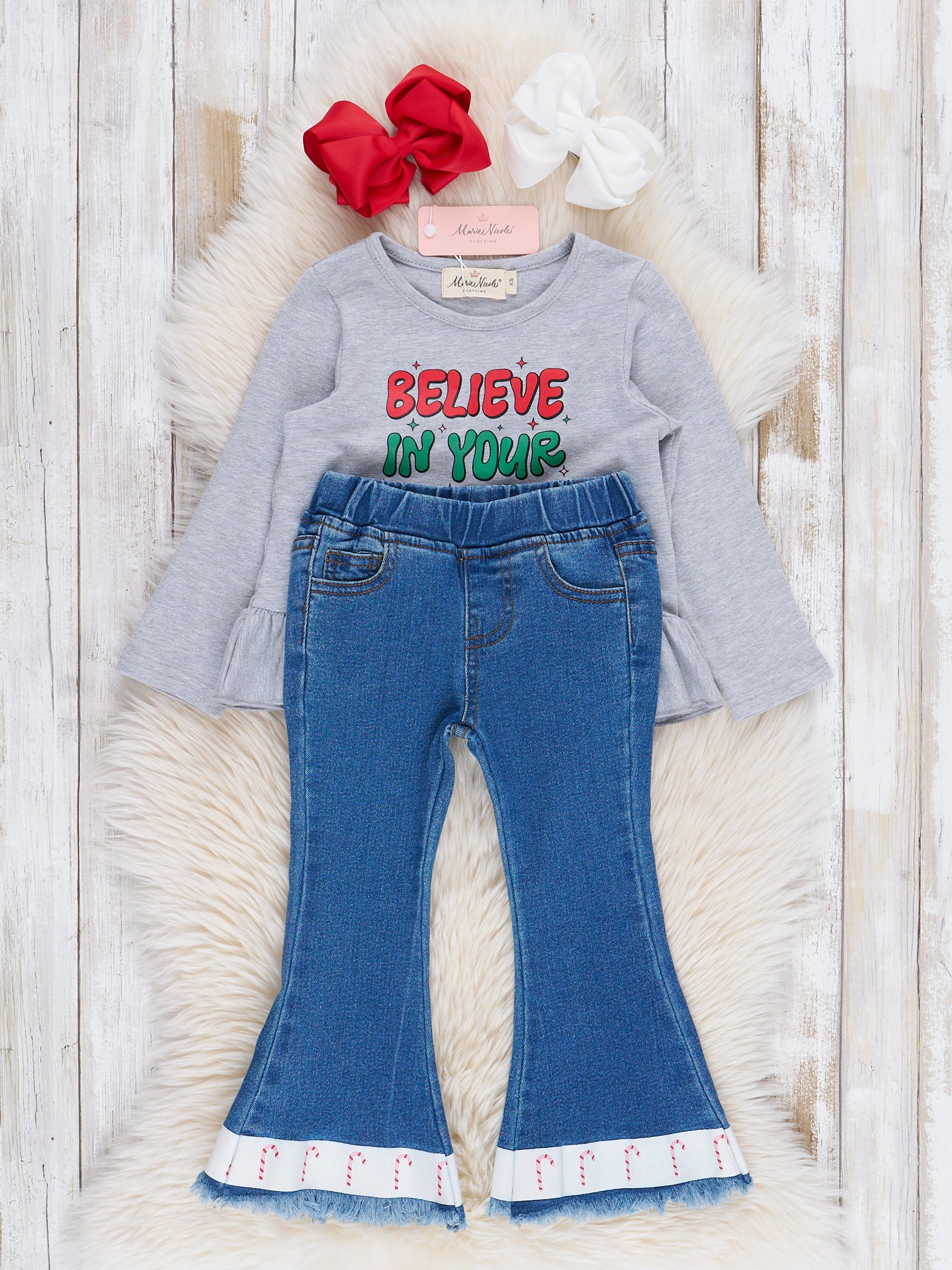 Grey Elf Denim Bell Bottoms Outfit - Image 3