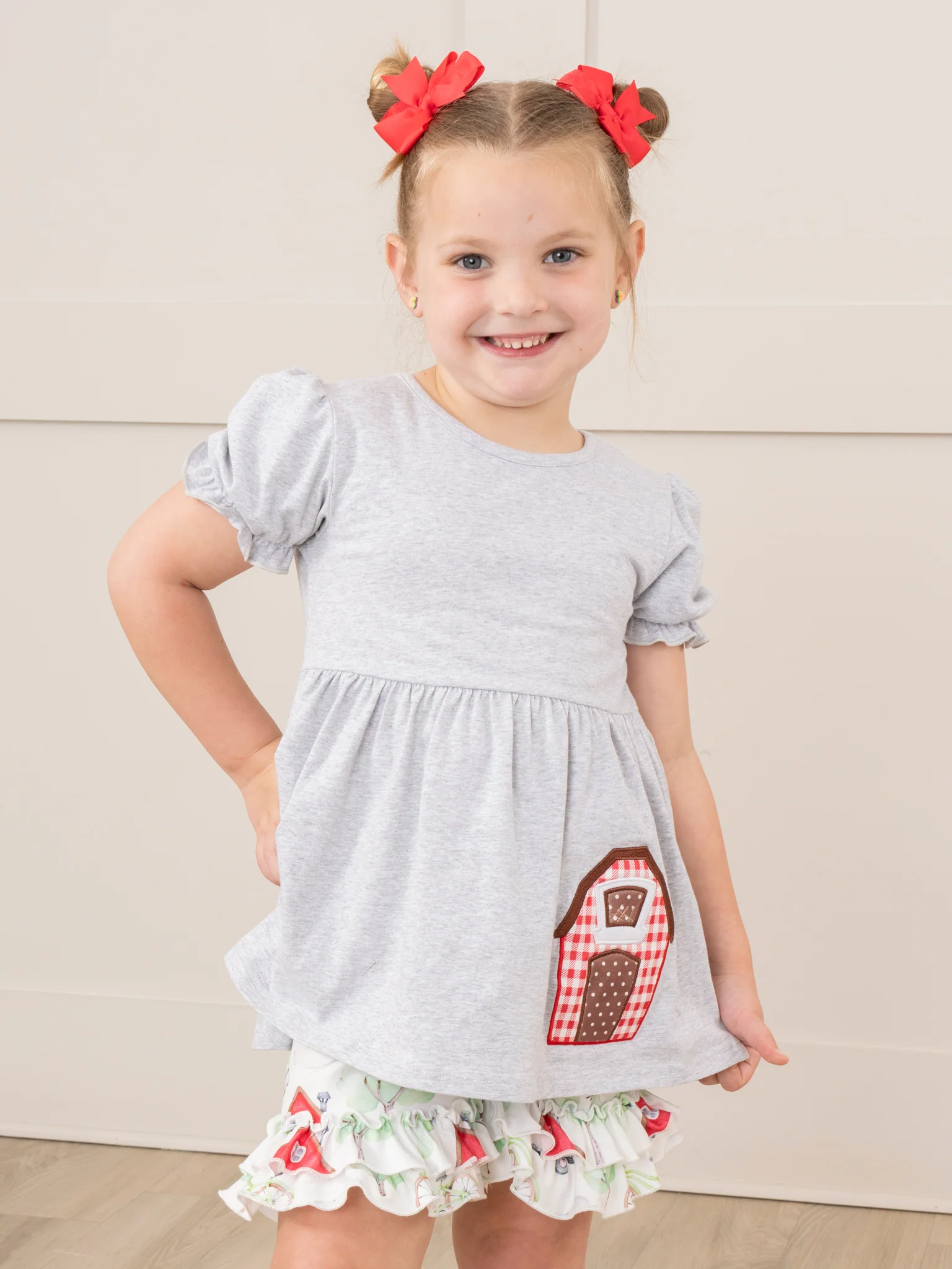 Grey Embroidered Barn Floral Ruffle Outfit - Image 2