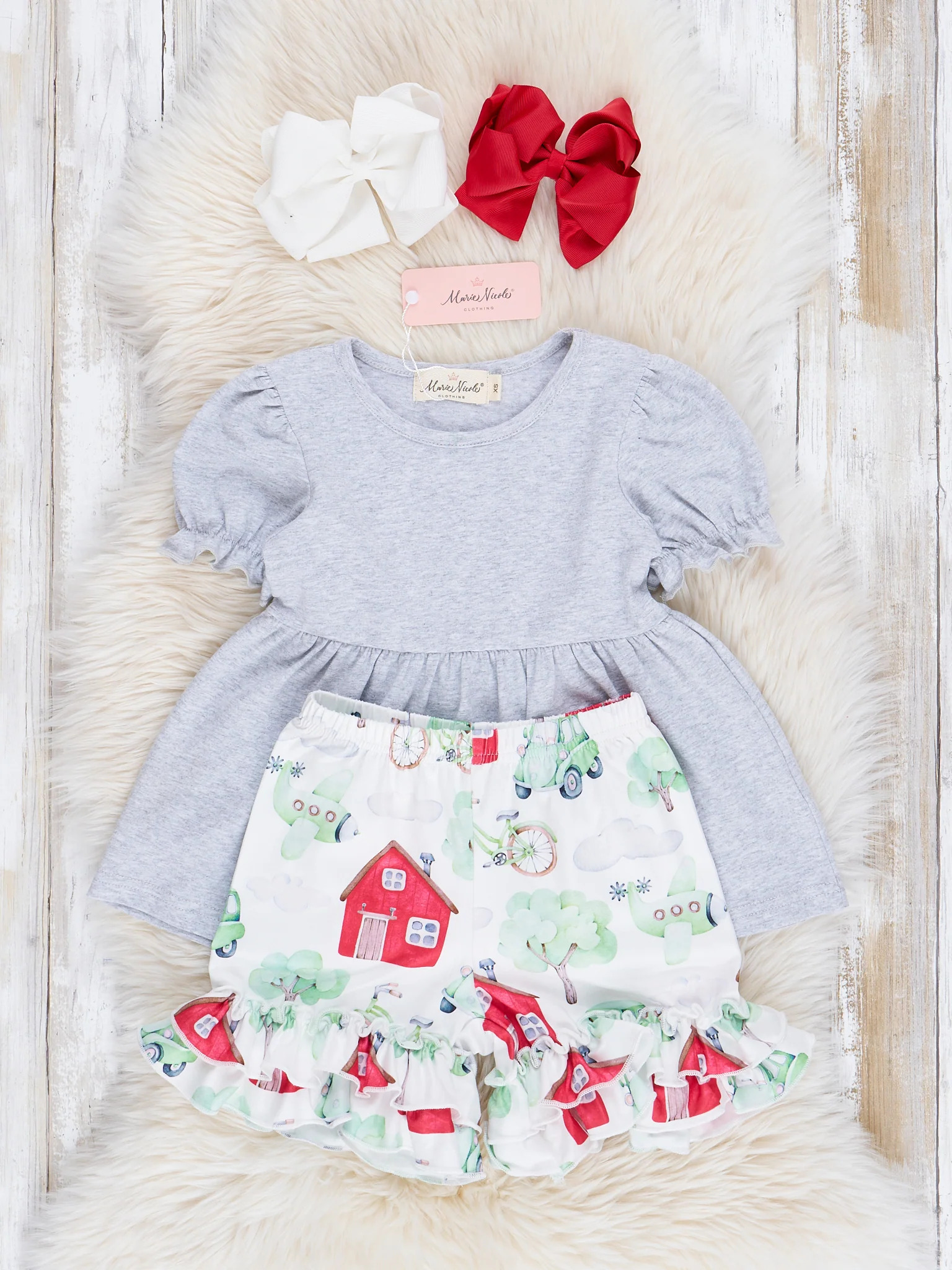 Grey Embroidered Barn Floral Ruffle Outfit - Image 3