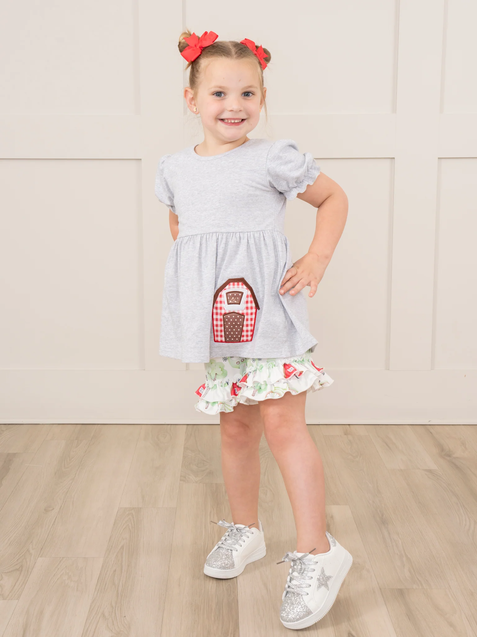 Grey Embroidered Barn Floral Ruffle Outfit - Image 4