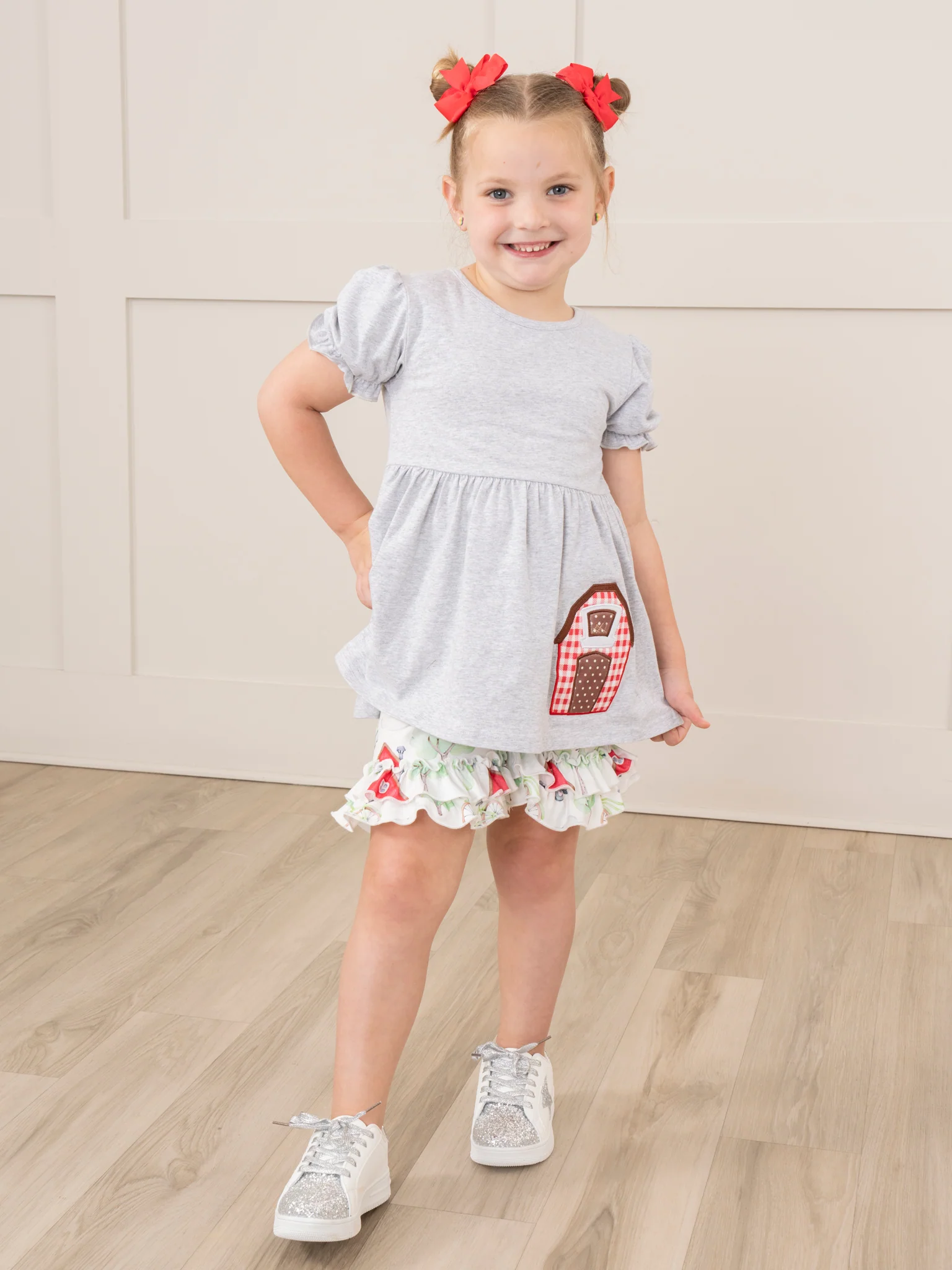 Grey Embroidered Barn Floral Ruffle Outfit - Image 5