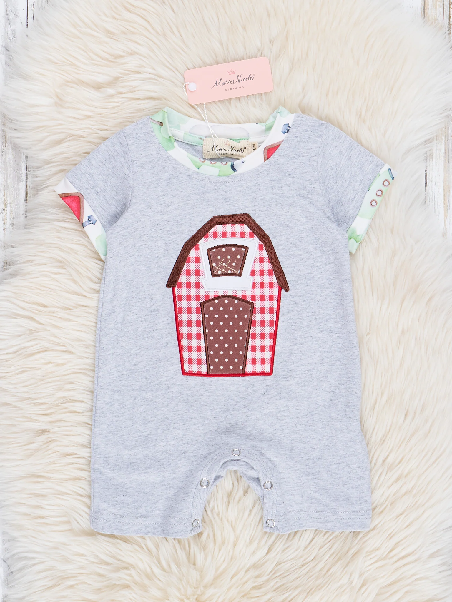 Grey Embroidered Barn Romper