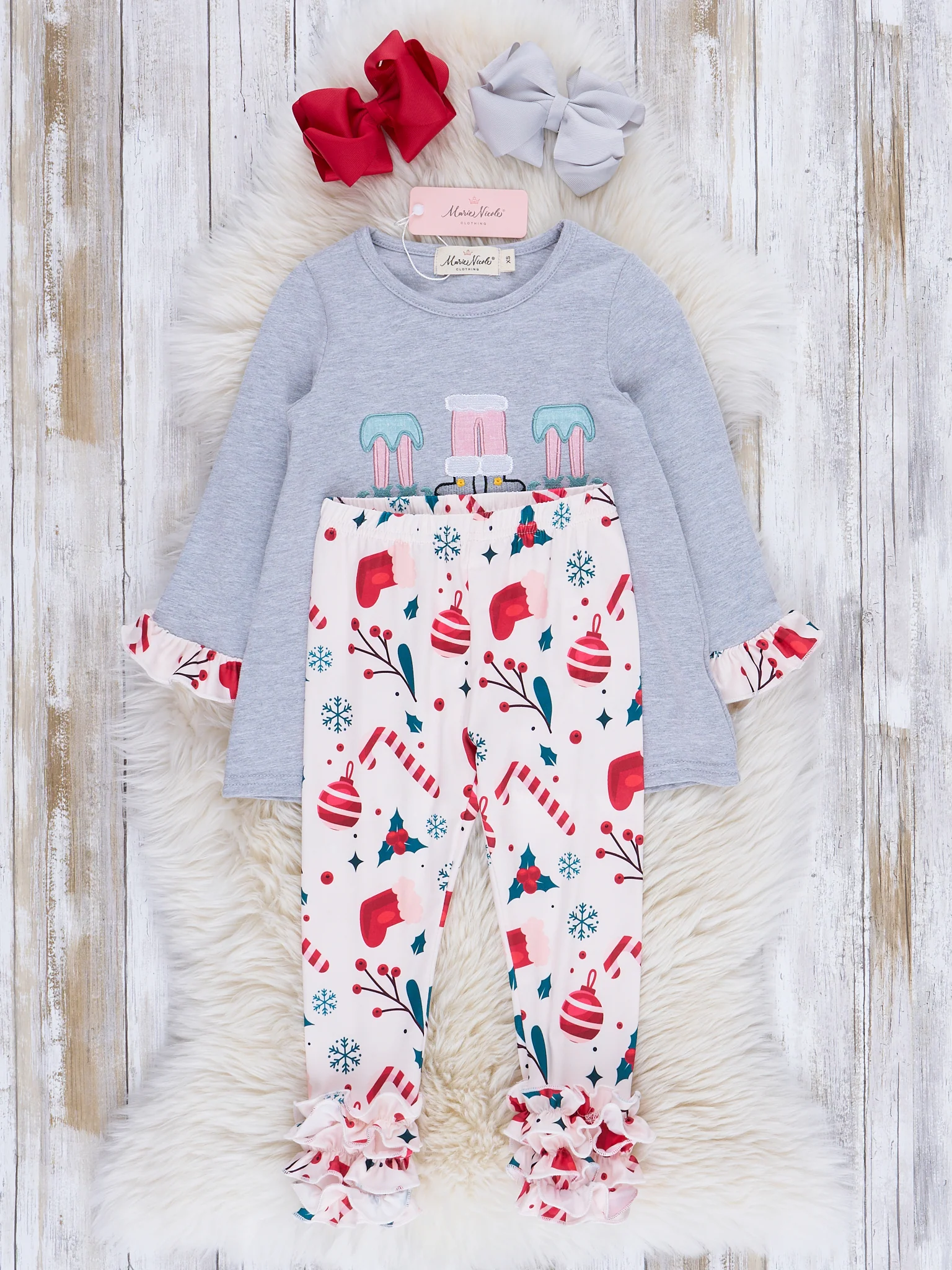 Grey Embroidered Little Elves Cupcake Ruffle Outfit - Image 3