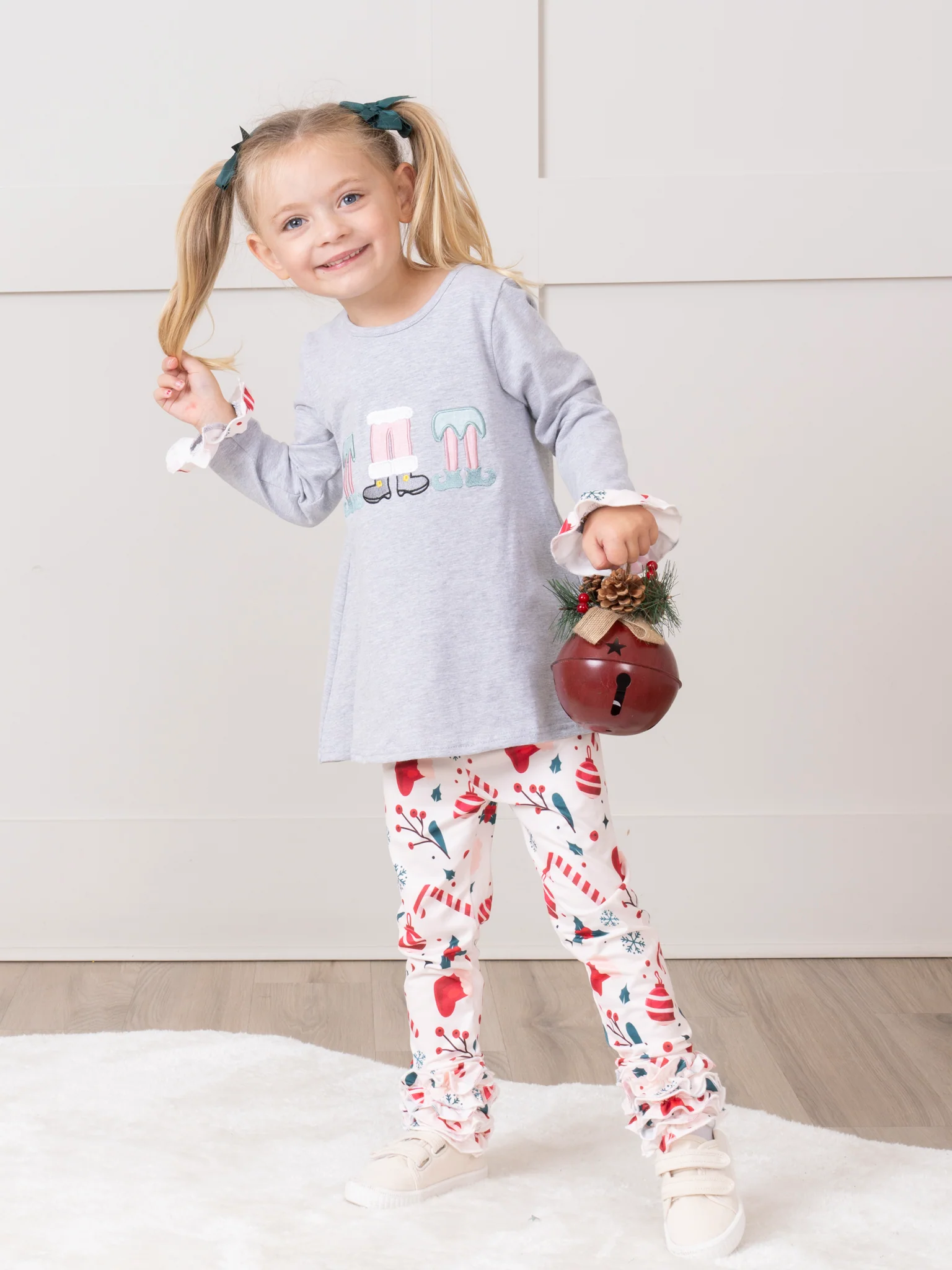 Grey Embroidered Little Elves Cupcake Ruffle Outfit - Image 4