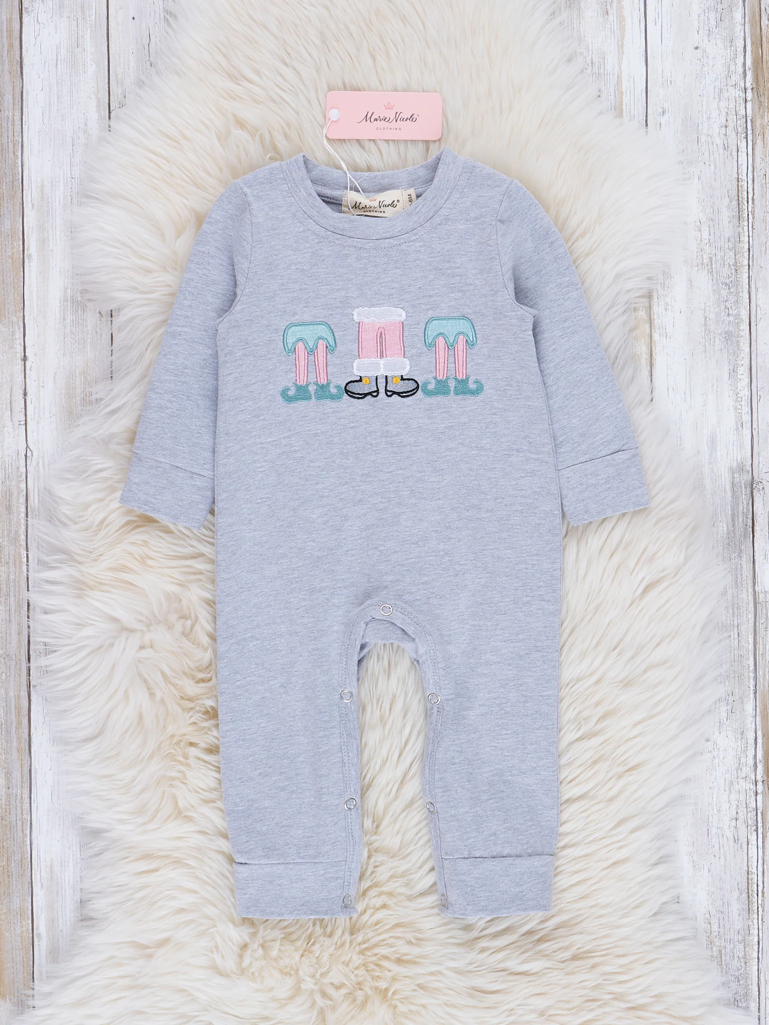 Grey Embroidered Little Elves Romper
