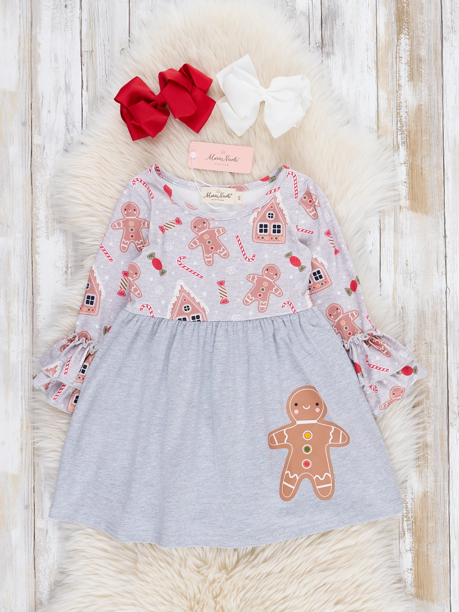 Grey Gingerbread Bell Sleeve Swing Dress - Image 2