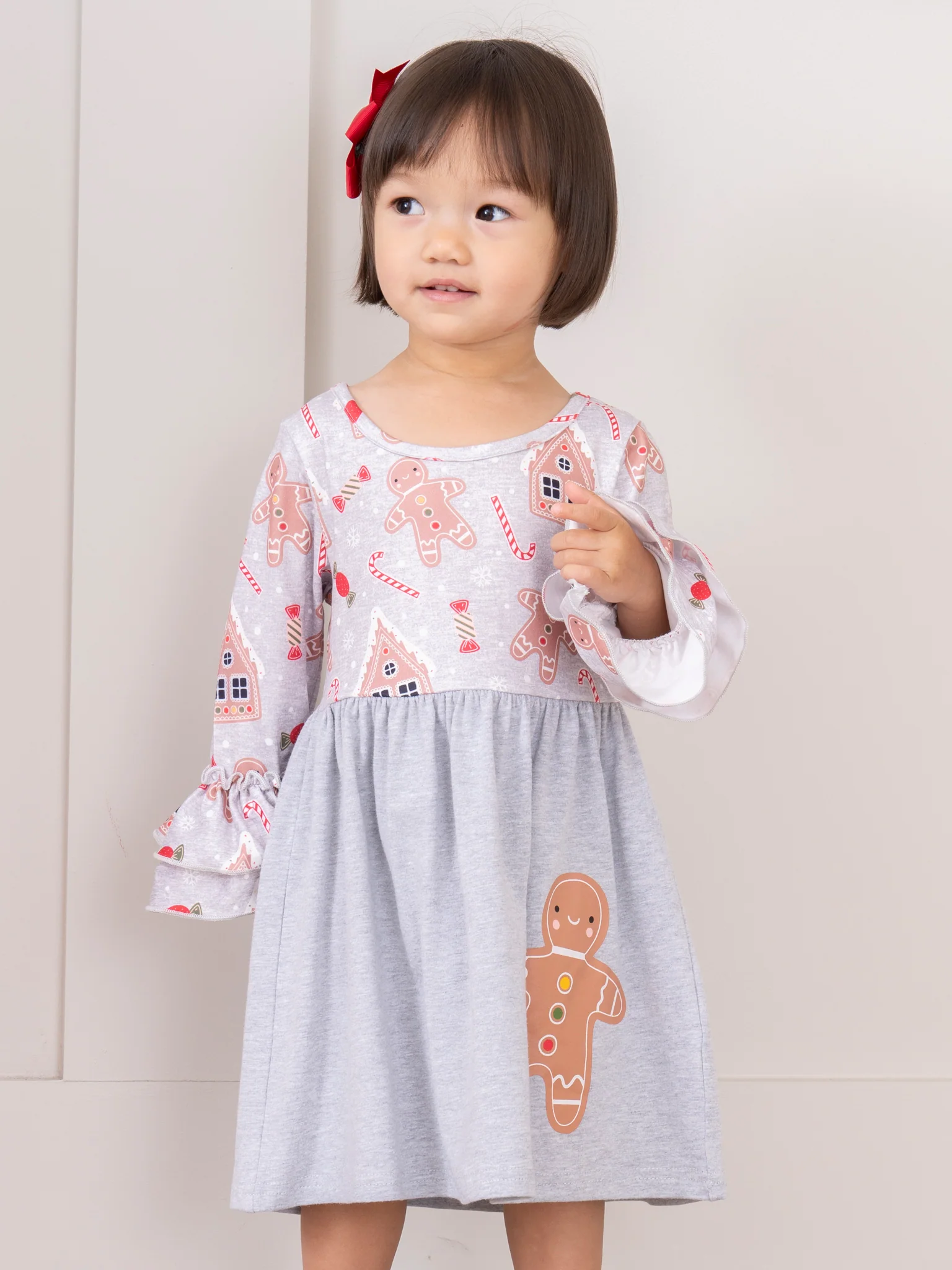 Grey Gingerbread Bell Sleeve Swing Dress - Image 3