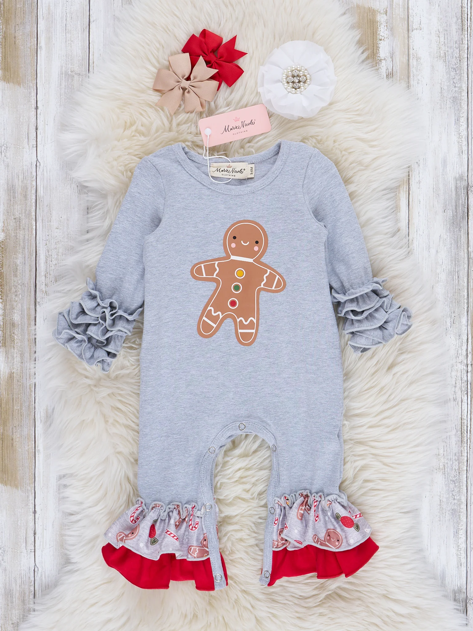 Grey Gingerbread Ruffle Romper