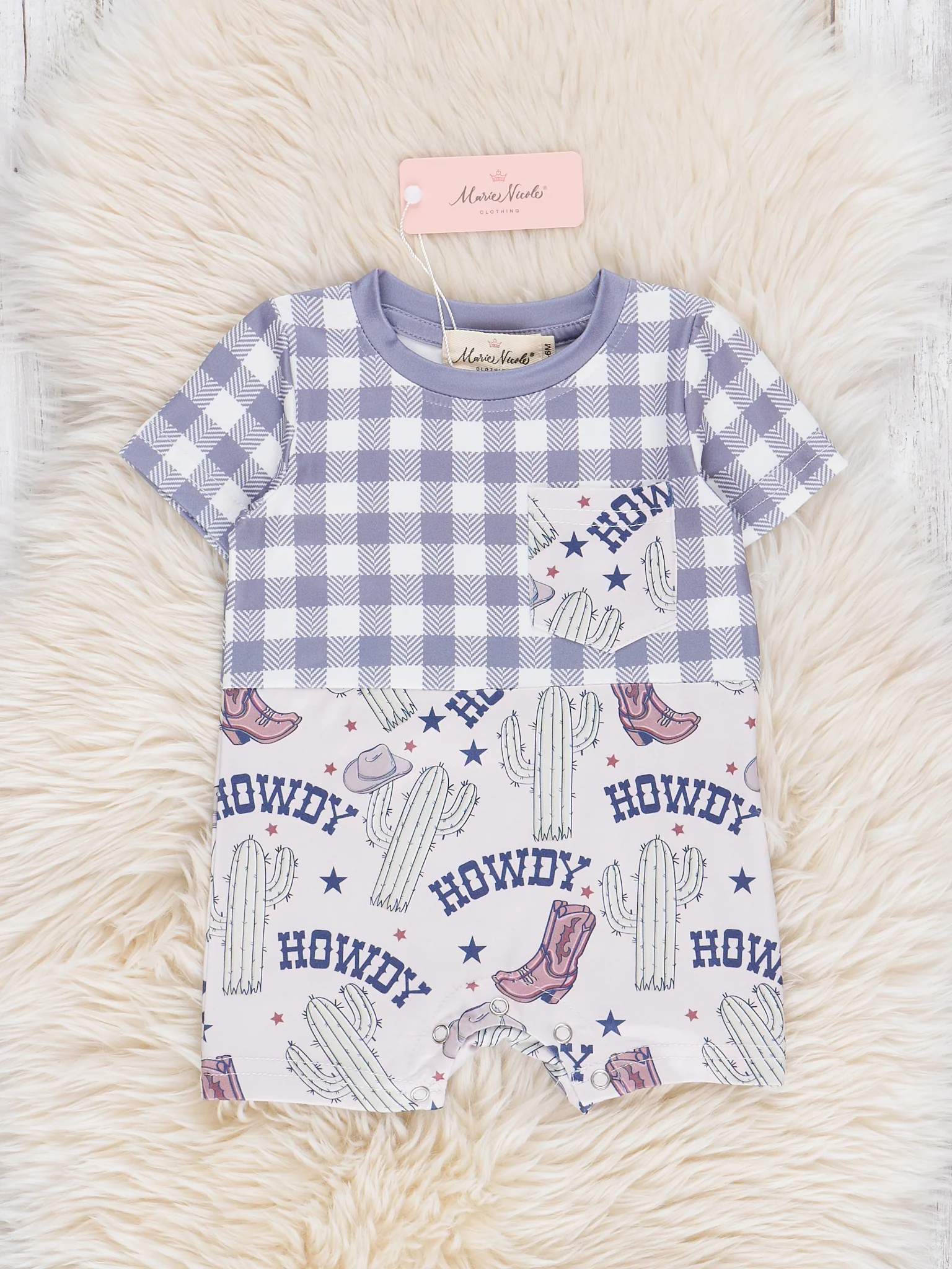 Grey Gingham Howdy Romper