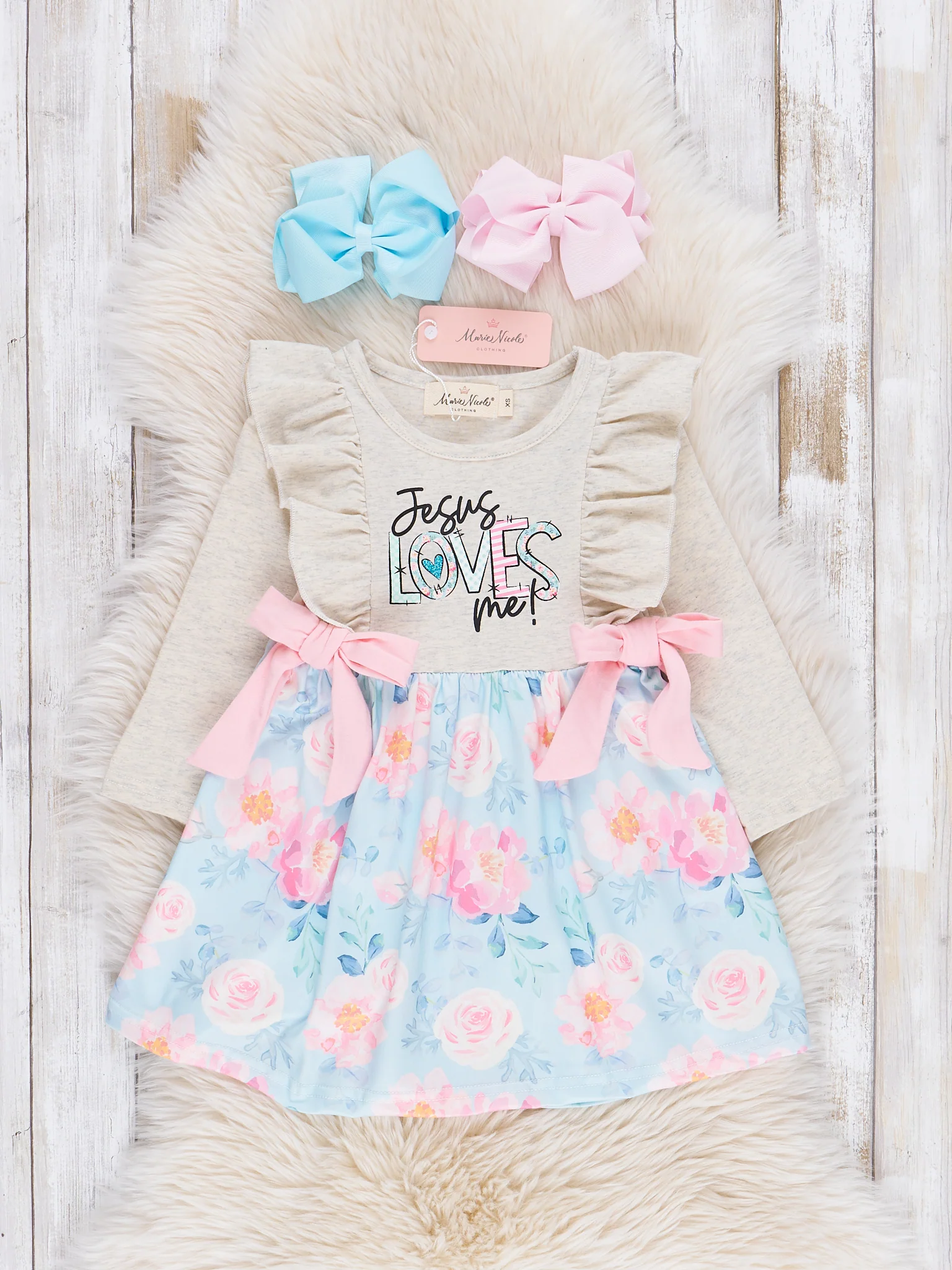 Grey Jesus Loves Me Ruffle Dress