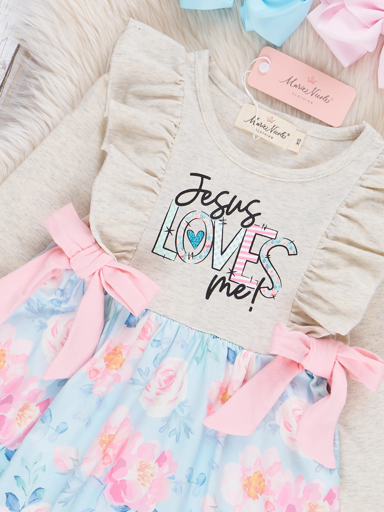 Grey Jesus Loves Me Ruffle Dress - Image 2