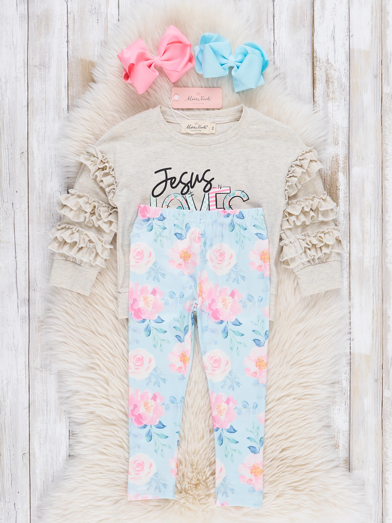 Grey Jesus Loves Me Ruffle Outfit - Image 2