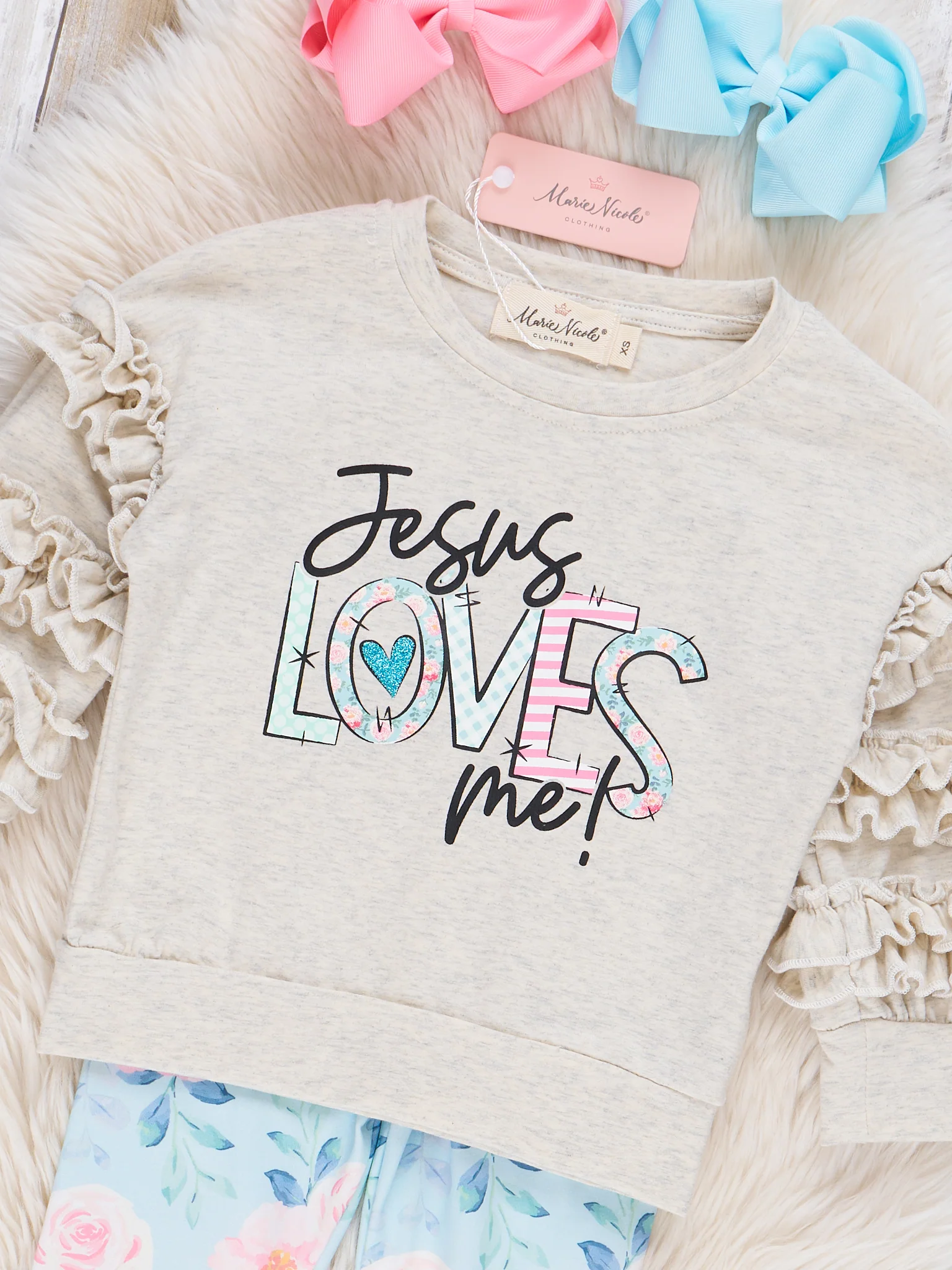 Grey Jesus Loves Me Ruffle Outfit - Image 3