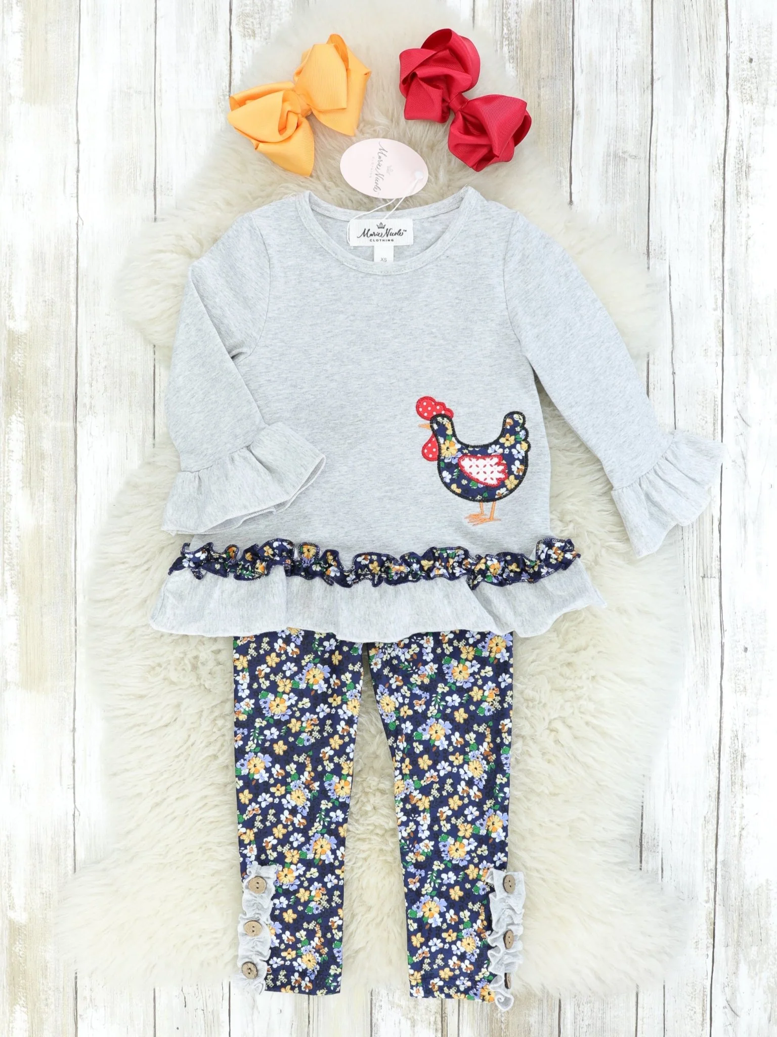 Grey & Navy Floral Chicken Outfit