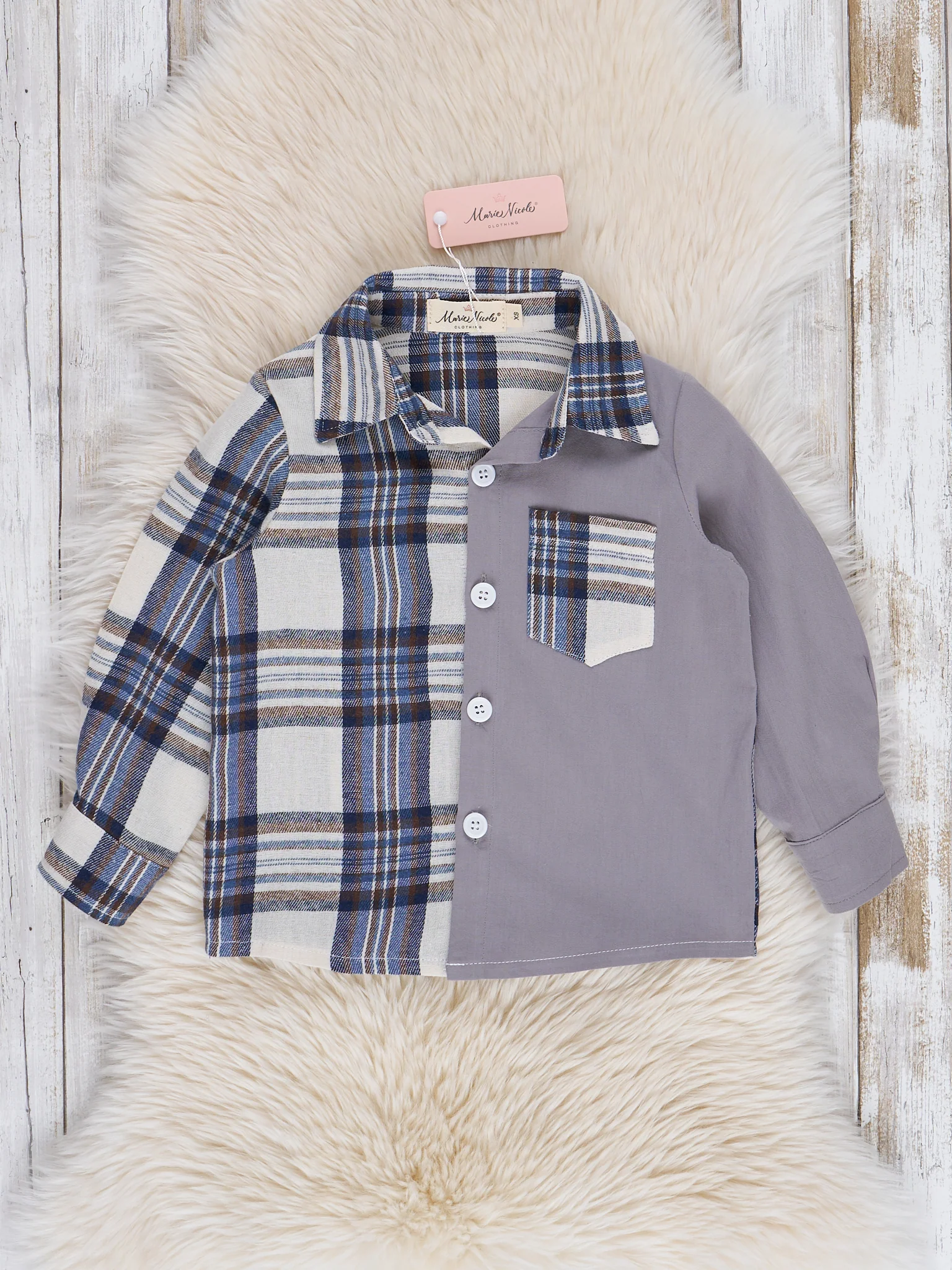 Grey & Navy Plaid Button-Up