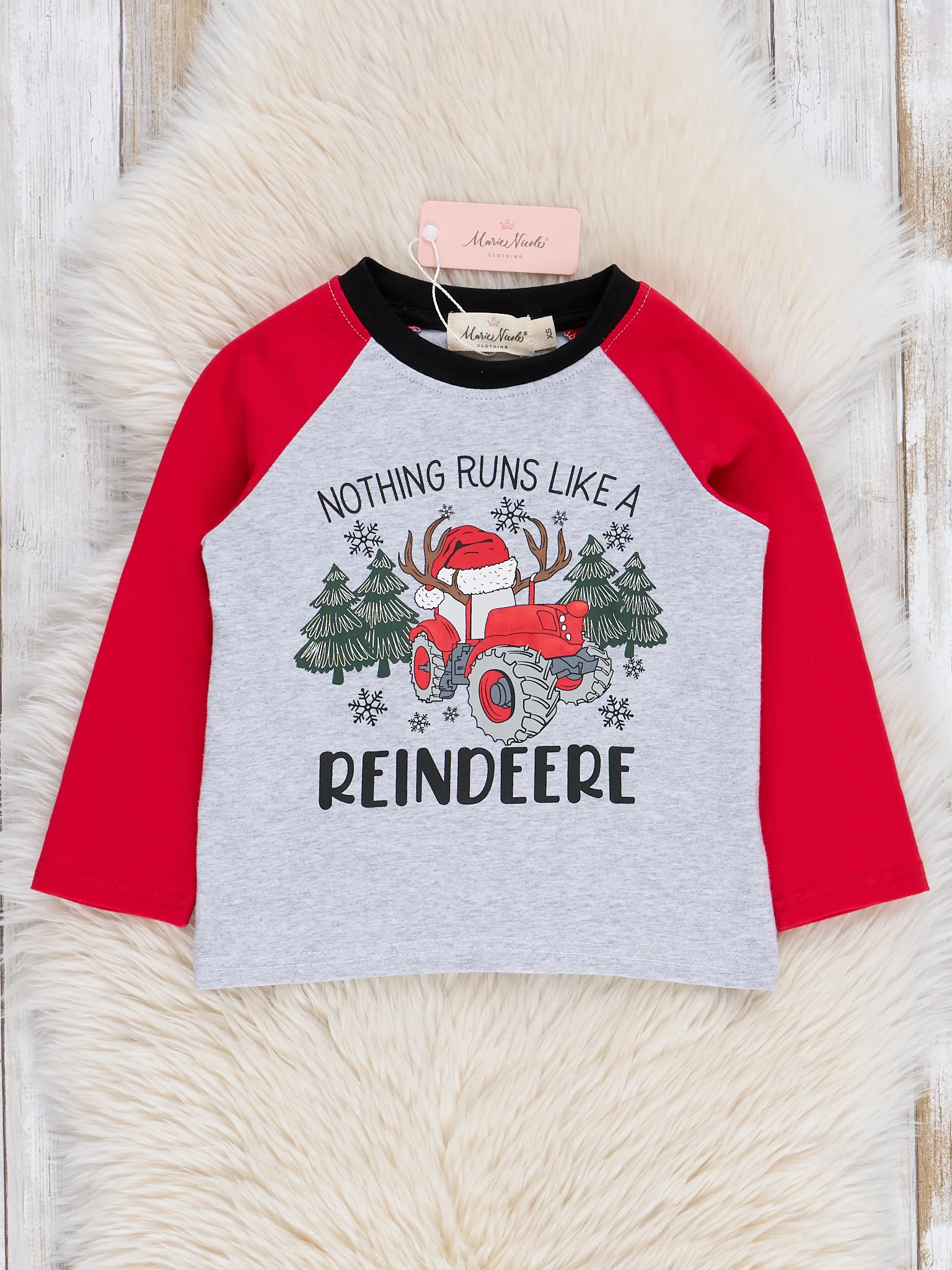 Grey "Nothing Runs Like a Reindeere" Raglan Shirt