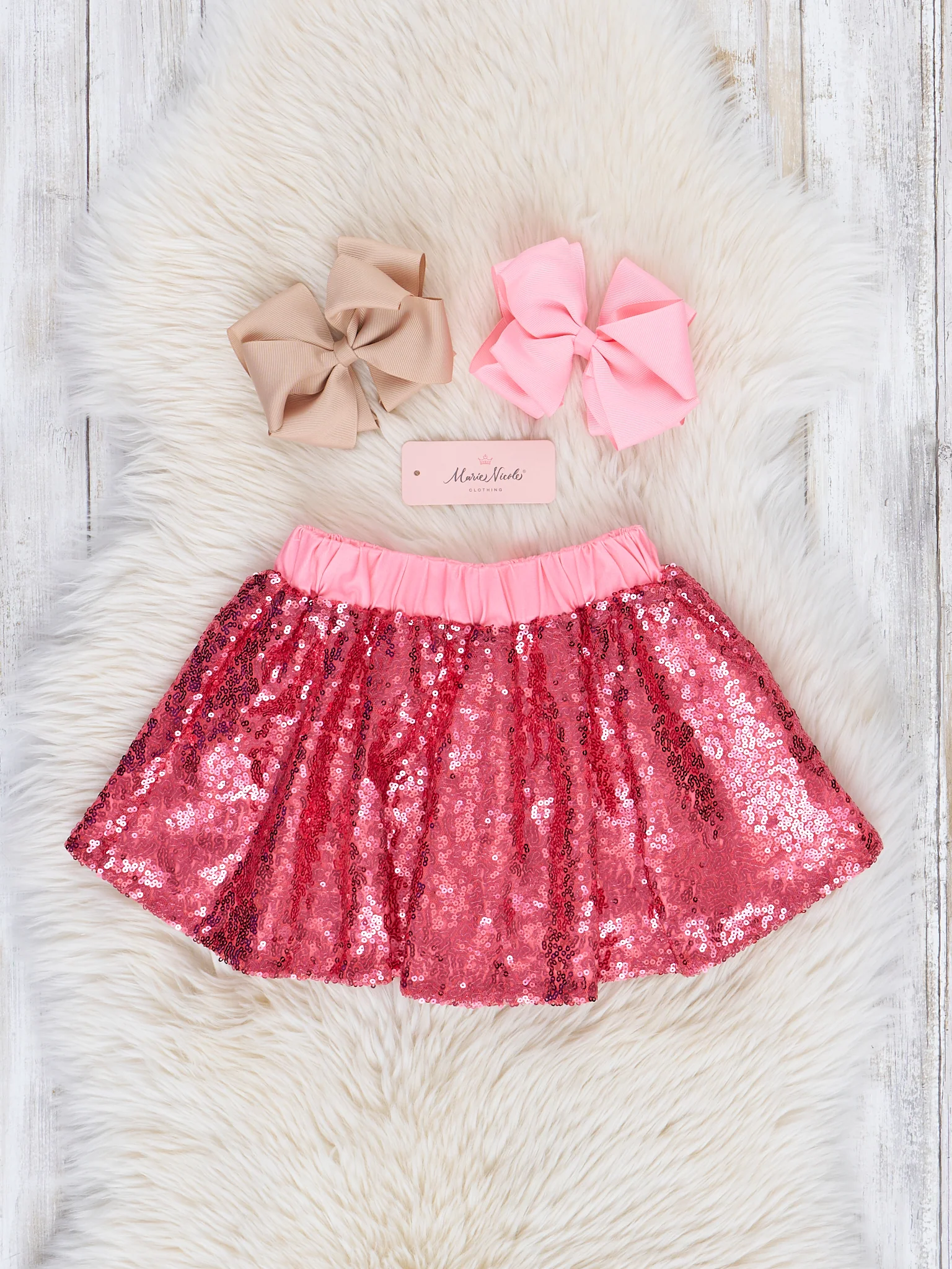 Grey & Pink Bell Sleeve Outfit w/ Sequin Skirt - Image 3